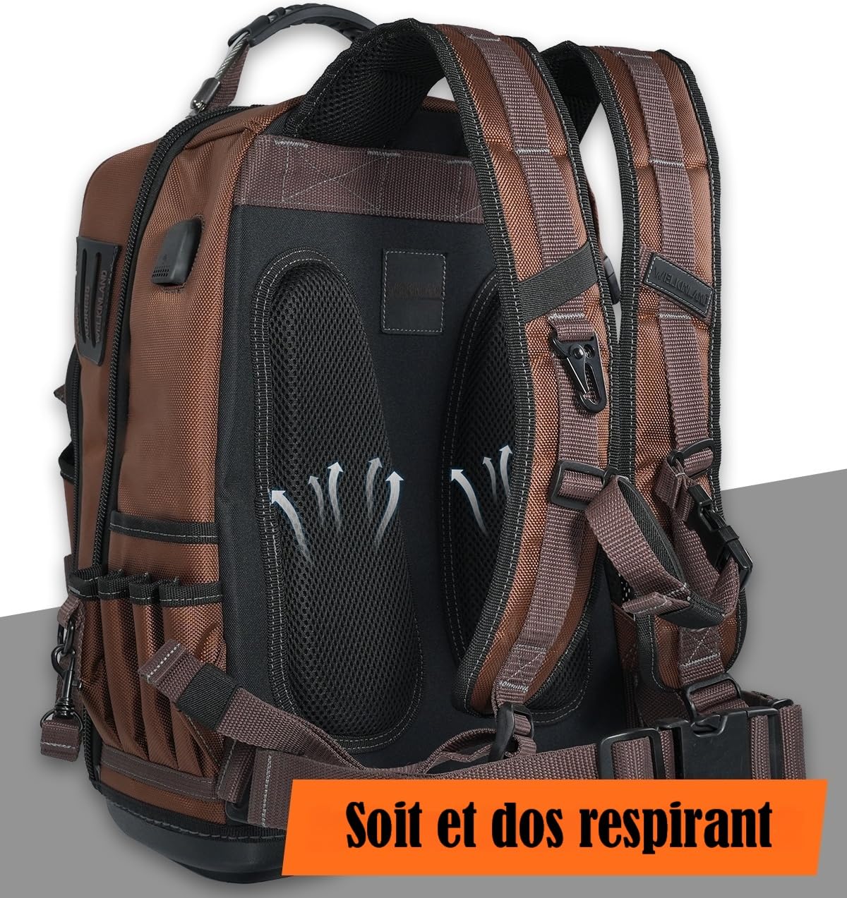 WELKINLAND Sac à dos à outils CVC 70 poches avec rouleau à outils, sac à outils