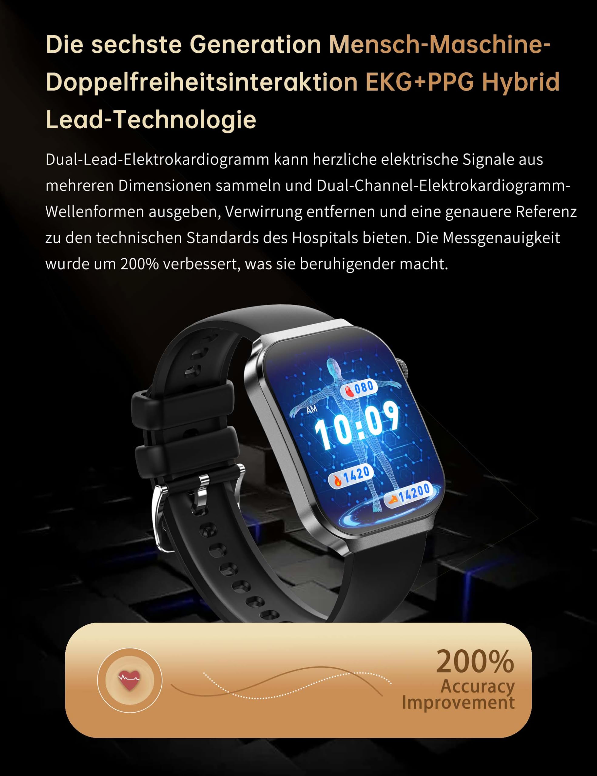 Reloj inteligente para hombre con ECG + HRV reloj de fitness: 2,2 pulgadas AMOLED con función de teléfono Bluetooth, reloj inteligente 24H frecuencia cardíaca SpO2 presión arterial podómetro