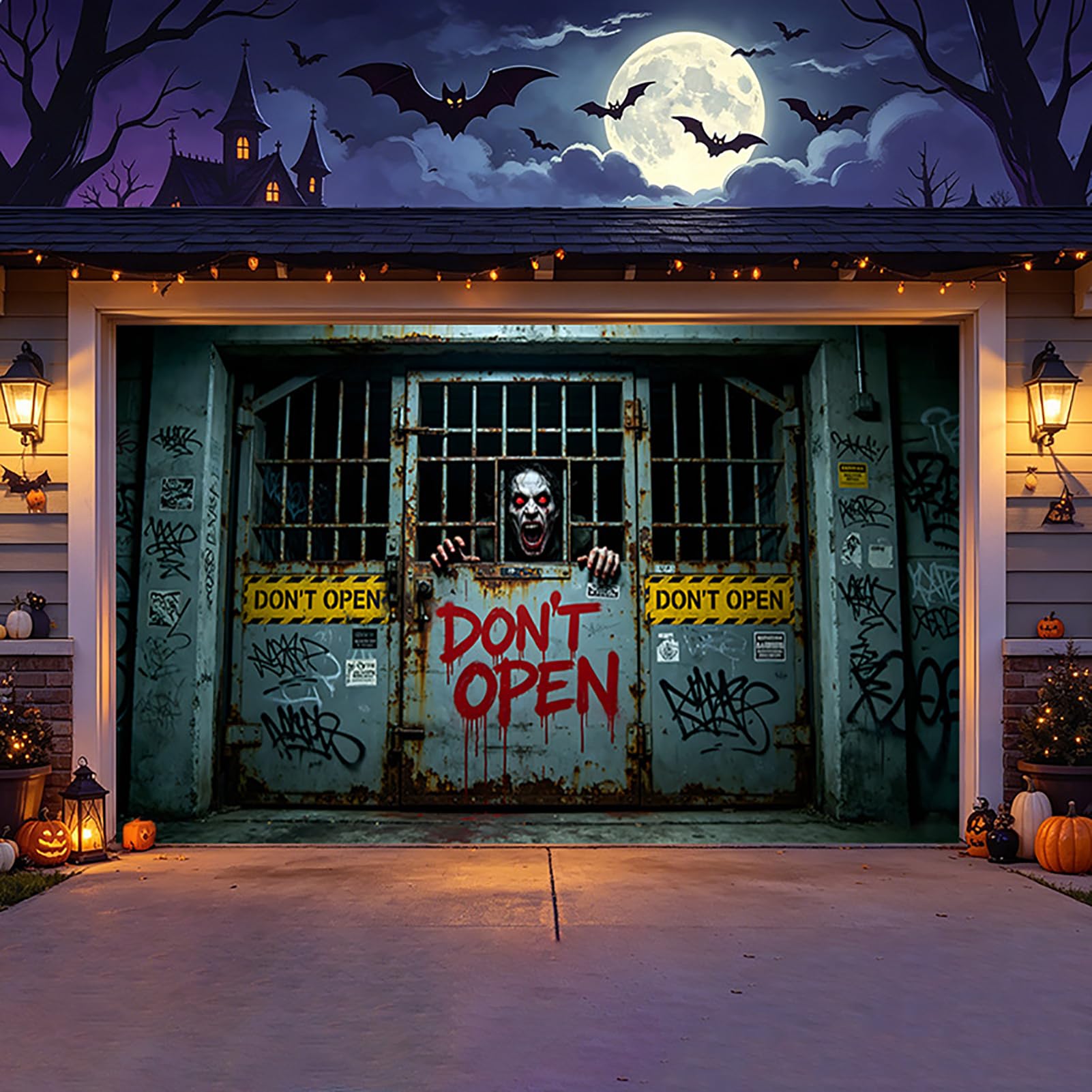 ZFFLYH Halloween Garage Door Decorations Banner Garage Door Backdrop Cover