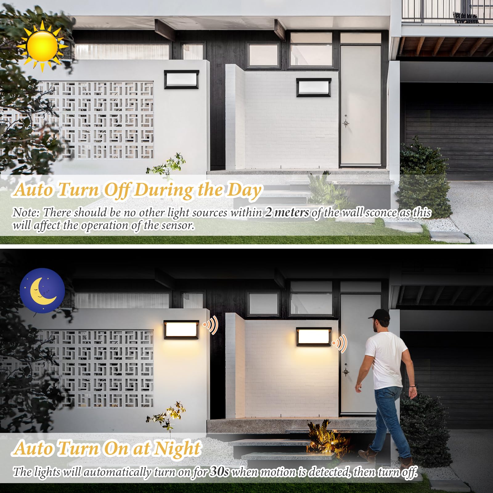 YindaLux 18W LED Lámpara de Exterior con Detector de Movimiento, Aplique con Mando a Distancia, IP65 Lámpara de Pared Interior, 3000-6500K, Lámpara de Exterior Regulable para Jardín, Negro