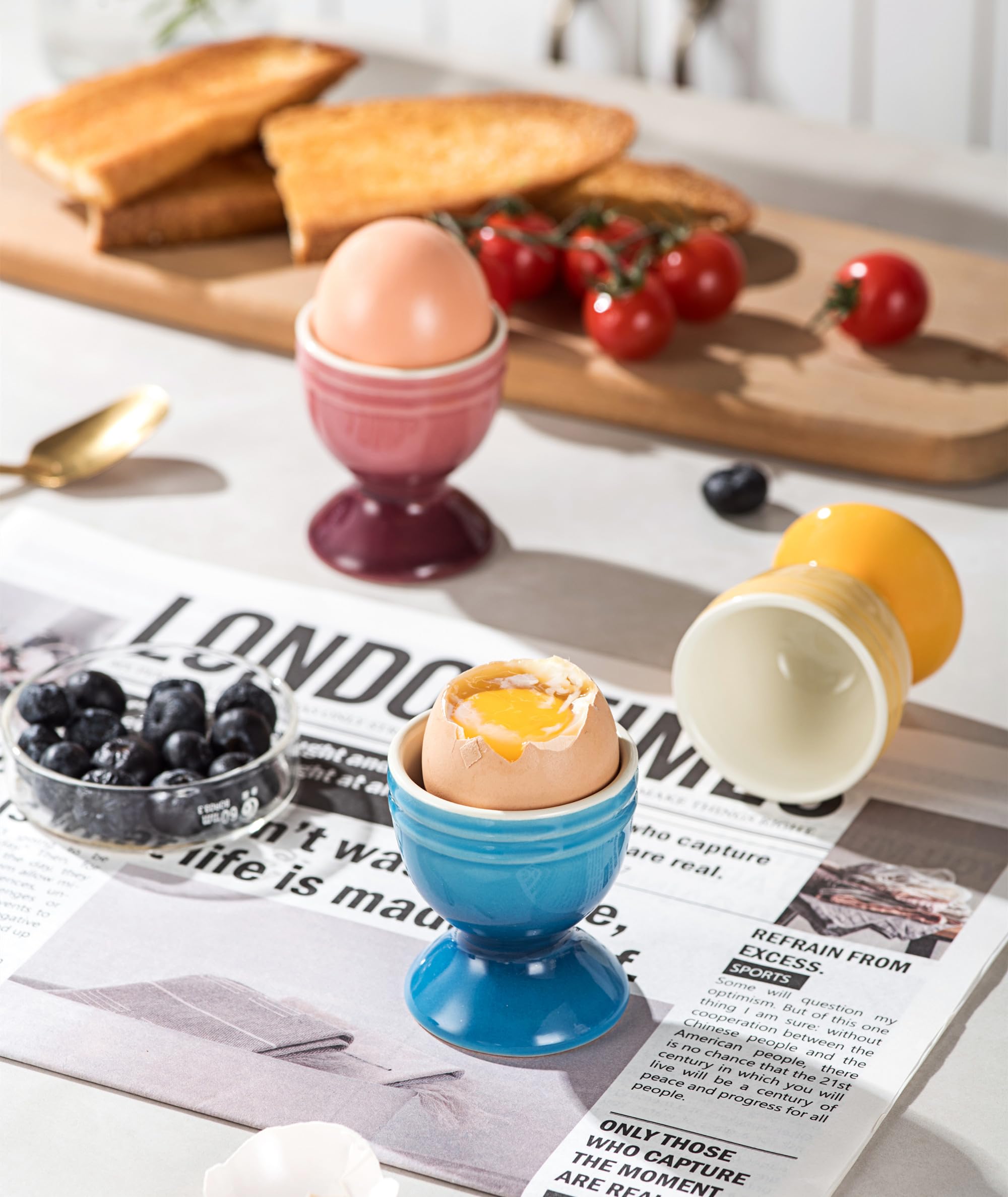 Set De 6 Coquetiers En Porcelaine Colorés - Pour Œufs à La Coque Ou Durs - Design Moderne - Lavable Lave-Vaisselle