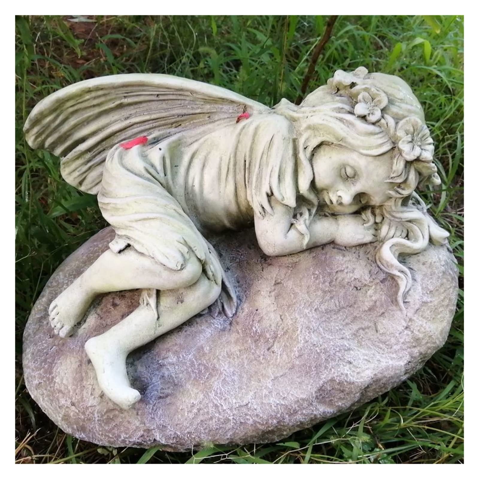 Ornamento da giardino Statua del giardino d'angelo addormentato - Ossido di magnesio cherubino che dorme su figura di pietra decorazione da giardino esterno interno