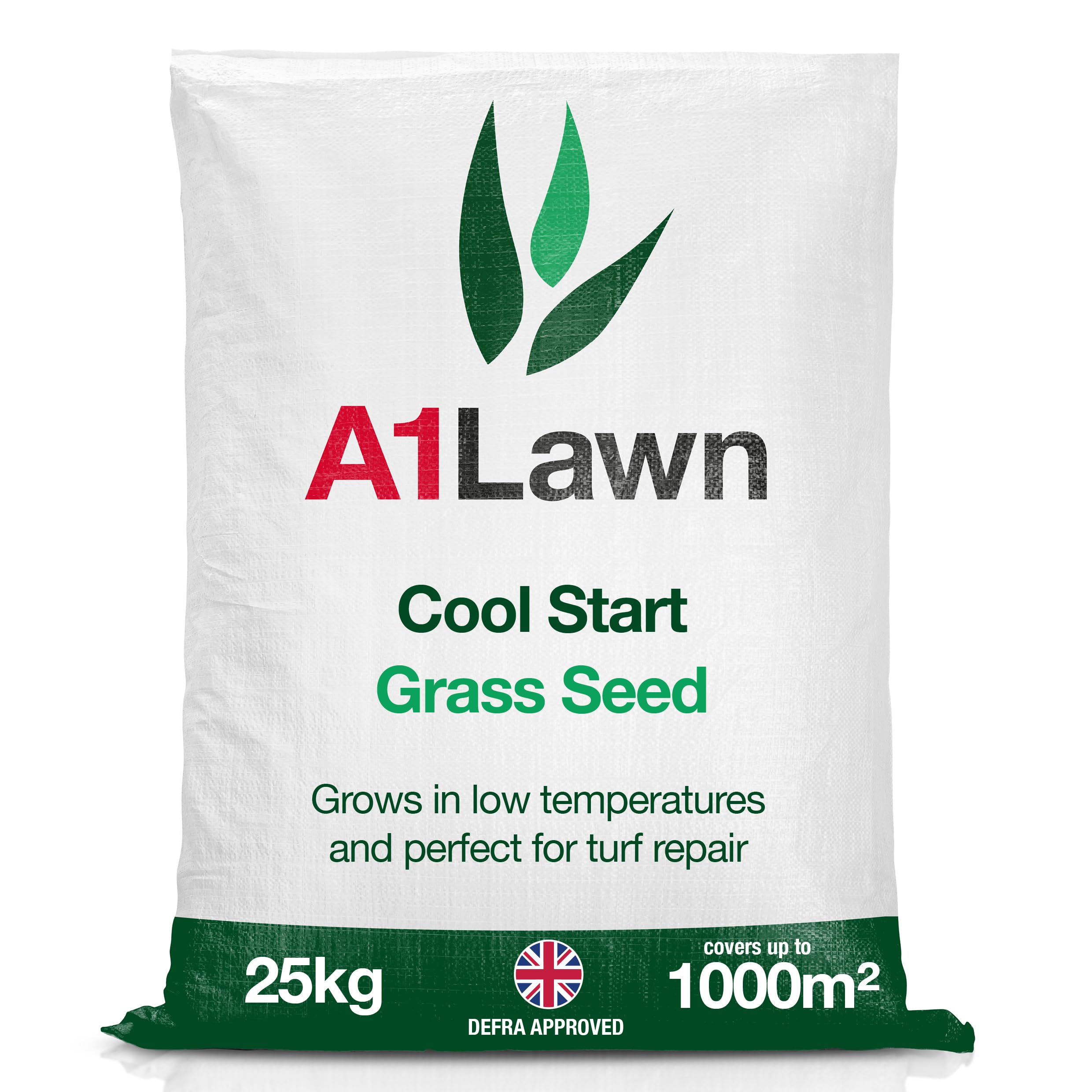 A1 Lawn, Cool Start Grass Seed Mix - Germinates in Low Temperatures, Hard-Wearing Sports Quality, DEFRA & FERA Certified, 25kg
