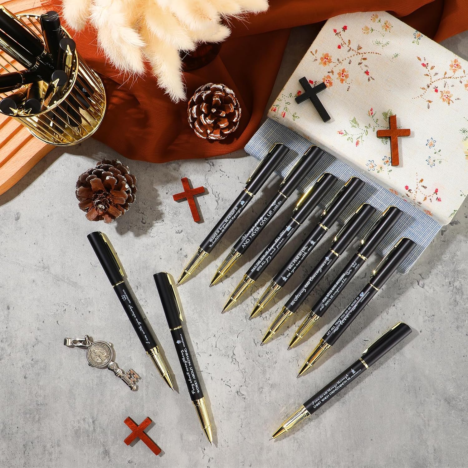 Spakon 40 Pcs Christian Mother's Day Pens Bulk Inspirational Bible Verse Ballpoint Pen Motivational Religious Party Favors Mothers Day Pens for Men Teacher Pastor Nurse(Black)