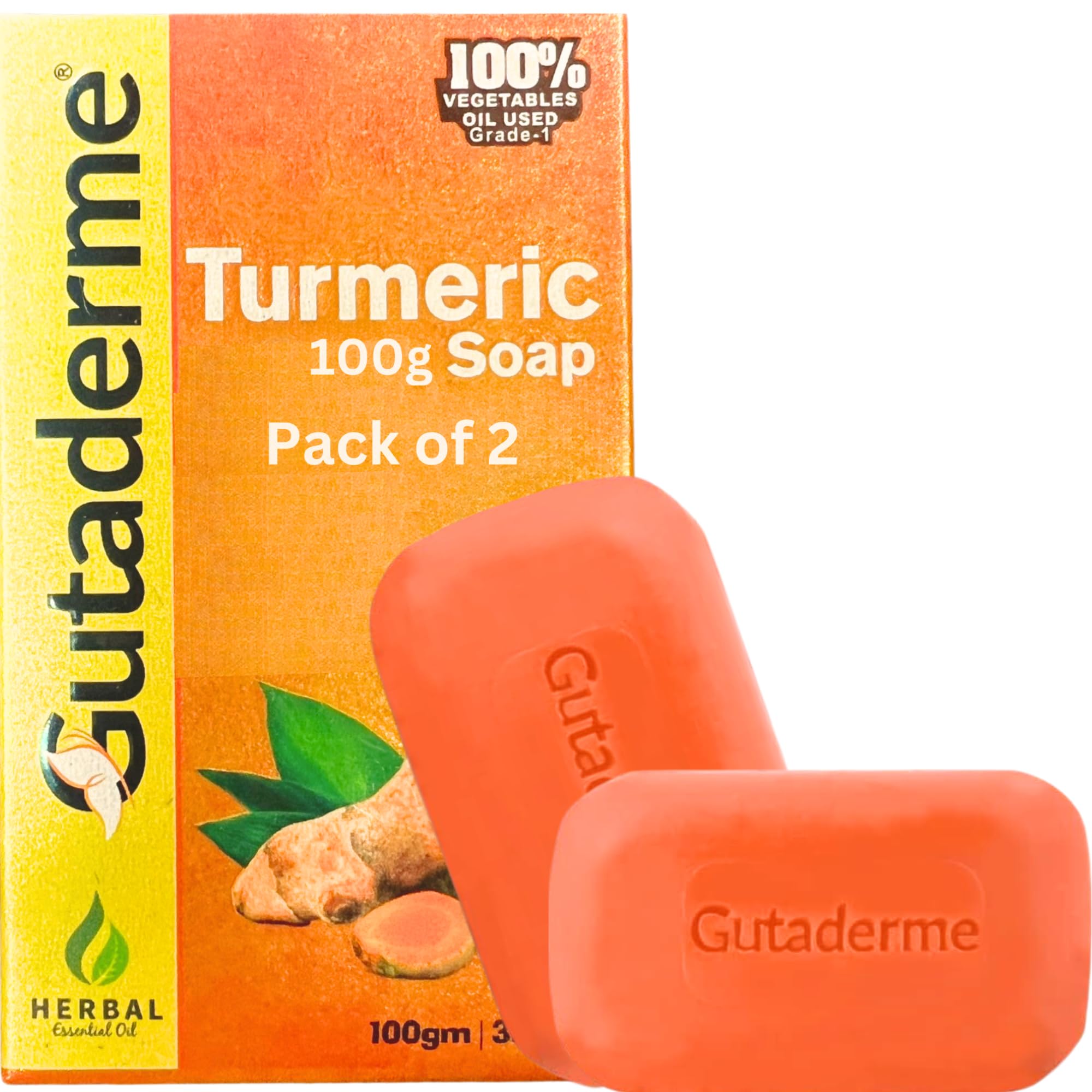 Turmeric Soap Bar (2 Pack x 100g bars) For Face & Body, Natural Soap Bar with Honey