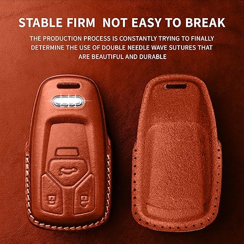 Miniatura 3 de Tukellen Funda para llavero Audi de piel auténtica con llavero, protector de cuero compatible con llave inteligente Audi A4 Q7 Q5 TT A3 A6 SQ5 R8 S5