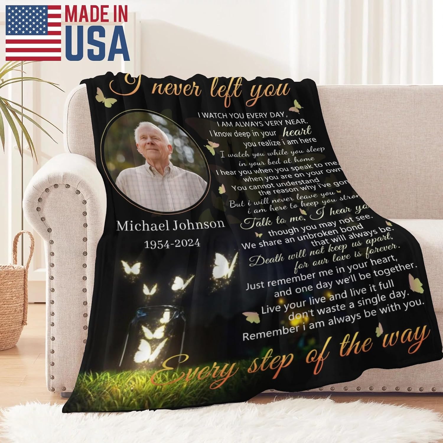 Artsadd Custom Memorial Blanket with Picture for Loss of Loved One, Personalized Sympathy Photo Gift Blanket Name Date in Lovng Memory of Dad Mom Grandma Papa Forever in Our Hearts