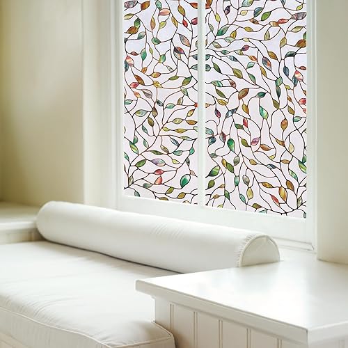 Artscape New Leaf | Privacy Window Film with Vibrant Colored Pattern | Non-Adhesive & UV Protection | Easy to Apply & Removable | 24 x 36 Inches | Made in USA