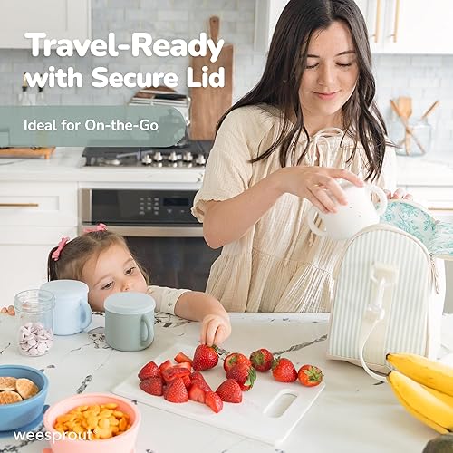Miniatura 5 de WeeSprout Recipientes para aperitivos, tazas de silicona de grado alimenticio, tapas a prueba de derrames para niños pequeños y bebés, tapas de