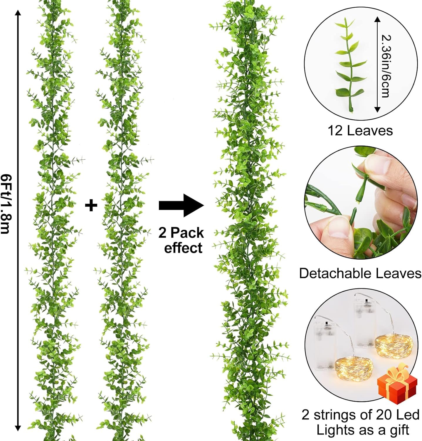 Künstliche Eukalyptus-Girlande, 9,2 m, grüne Rebe für Hochzeitshintergrund, Party-Dekoration, hängende Blumendekorationen, Tischdekoration