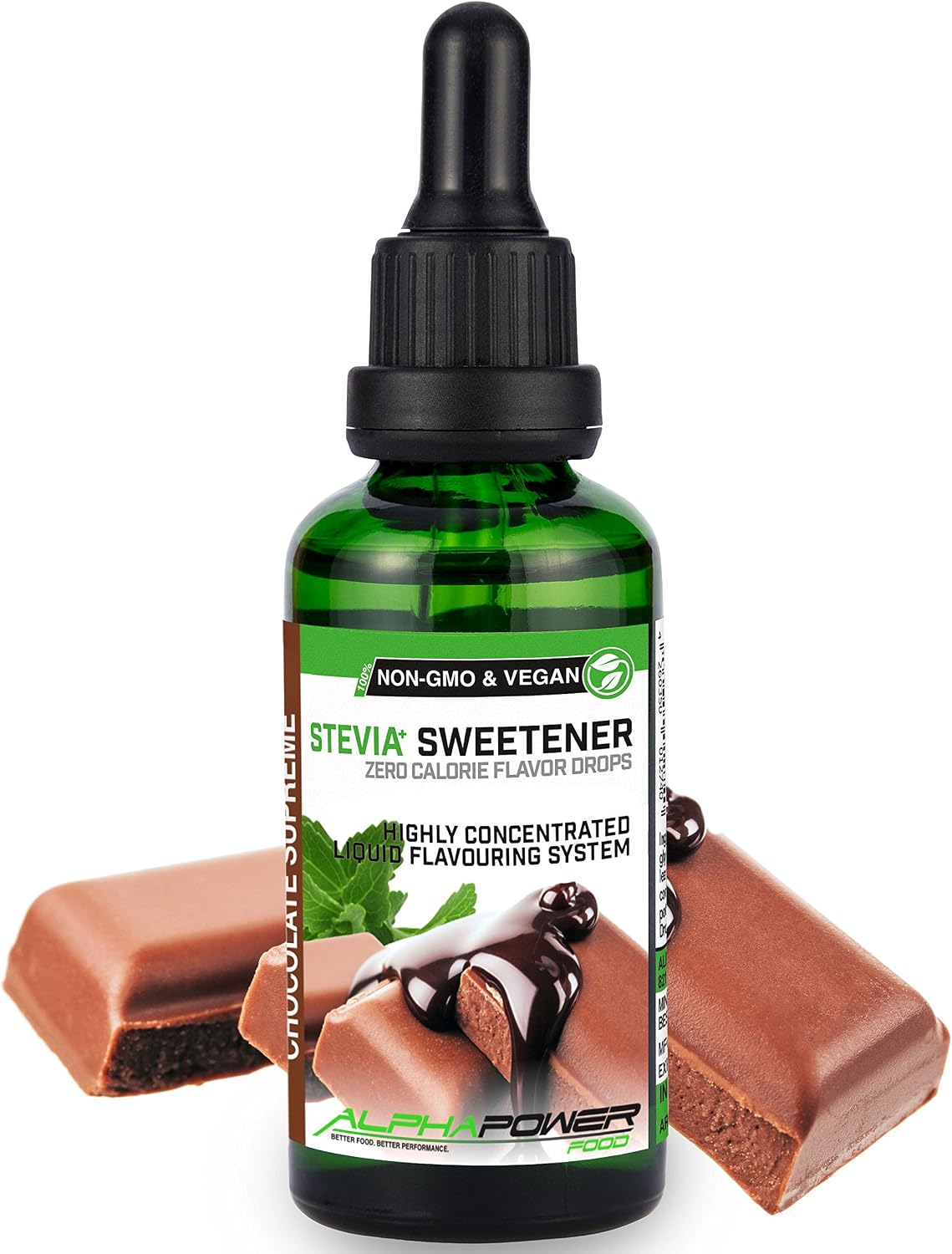 ALPHAPOWER FOOD Stévia Gouttes de chocolat - arôme alimentaire naturel I Édulcorant Liquide - très concentré 1 x 50 ml. flavour Stevia drops, Flavdrops