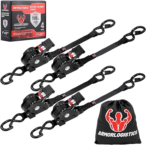 Correas de trinquete retráctiles, paquete de 4, correas de amarre autorretráctiles de resistencia a la rotura de 1500 libras, correas de trinquete