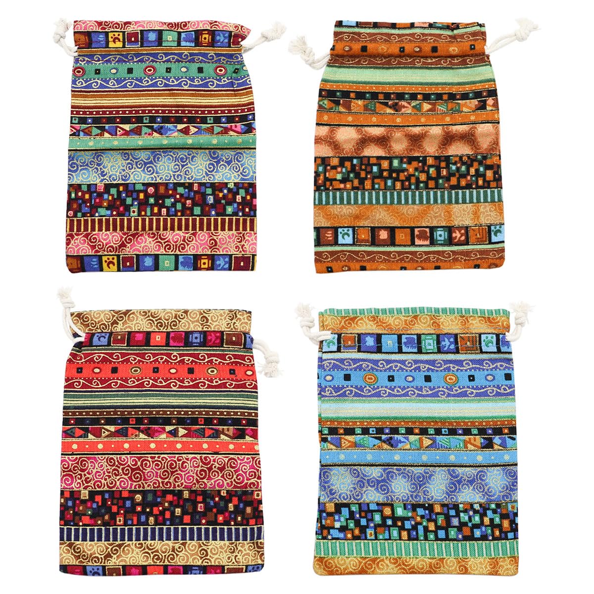 Muiltvoe 4Pcs Egyptian Ethnic Style Linen Burlap Bag, Lightweight Gift Bags Breathable Jewelry Pouches with Drawstring Packing Storage Jute Sacks for Party, Wedding, Birthday(13x18CM)