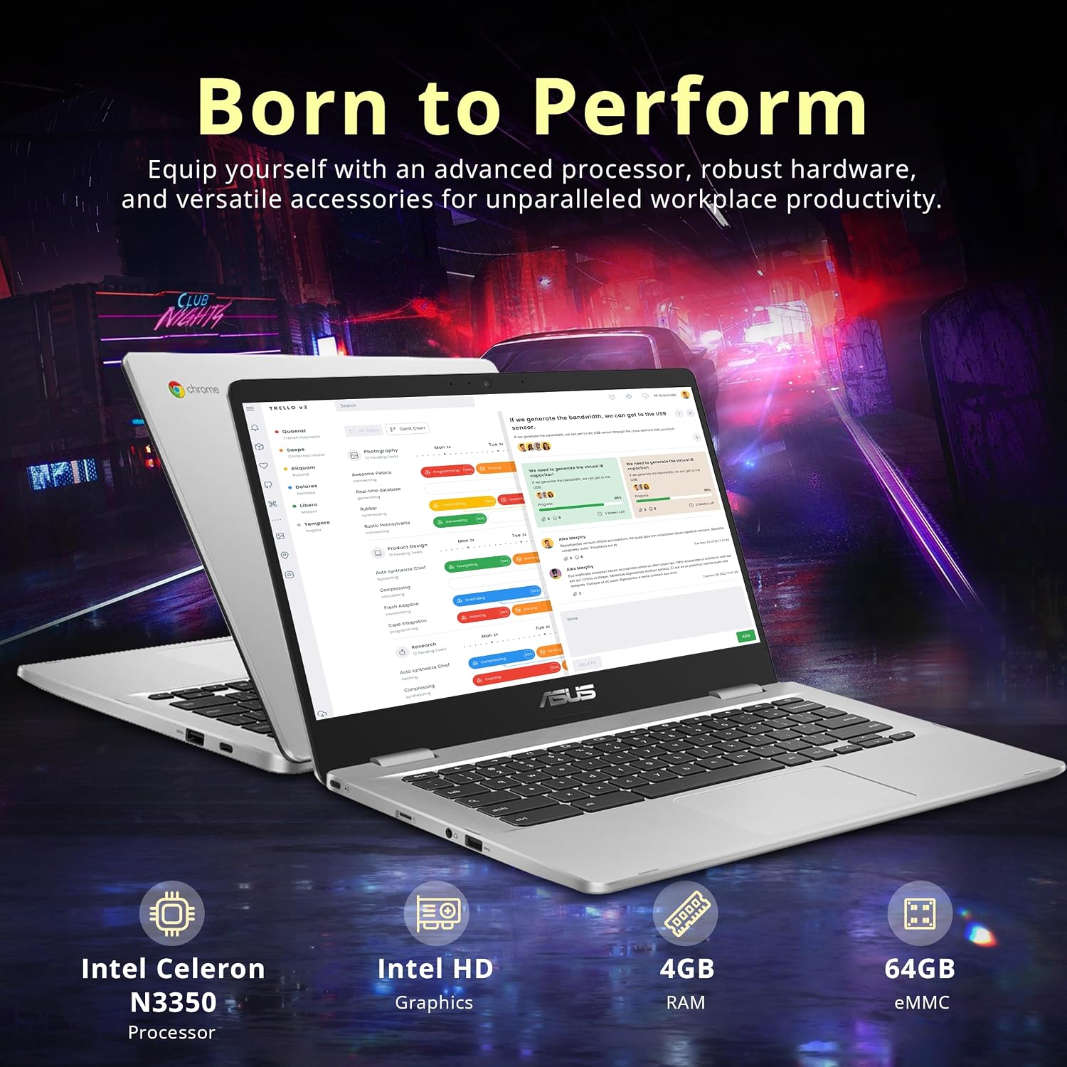 Asus C523NA Chromebook 15.6'' HD Laptop, Intel Celeron N3350 Processor, 4GB RAM, 64GB eMMC Flash Memory, Intel HD Graphics, HD Webcam, Stereo Speakers, Chrome OS, Silver, (renewed) image 2