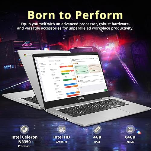 Vista 2 de Asus C523NA Chromebook 15.6'' HD portátil, procesador Intel Celeron N3350, 4 GB de RAM, memoria flash eMMC de 64 GB, gráficos Intel HD, cámara web