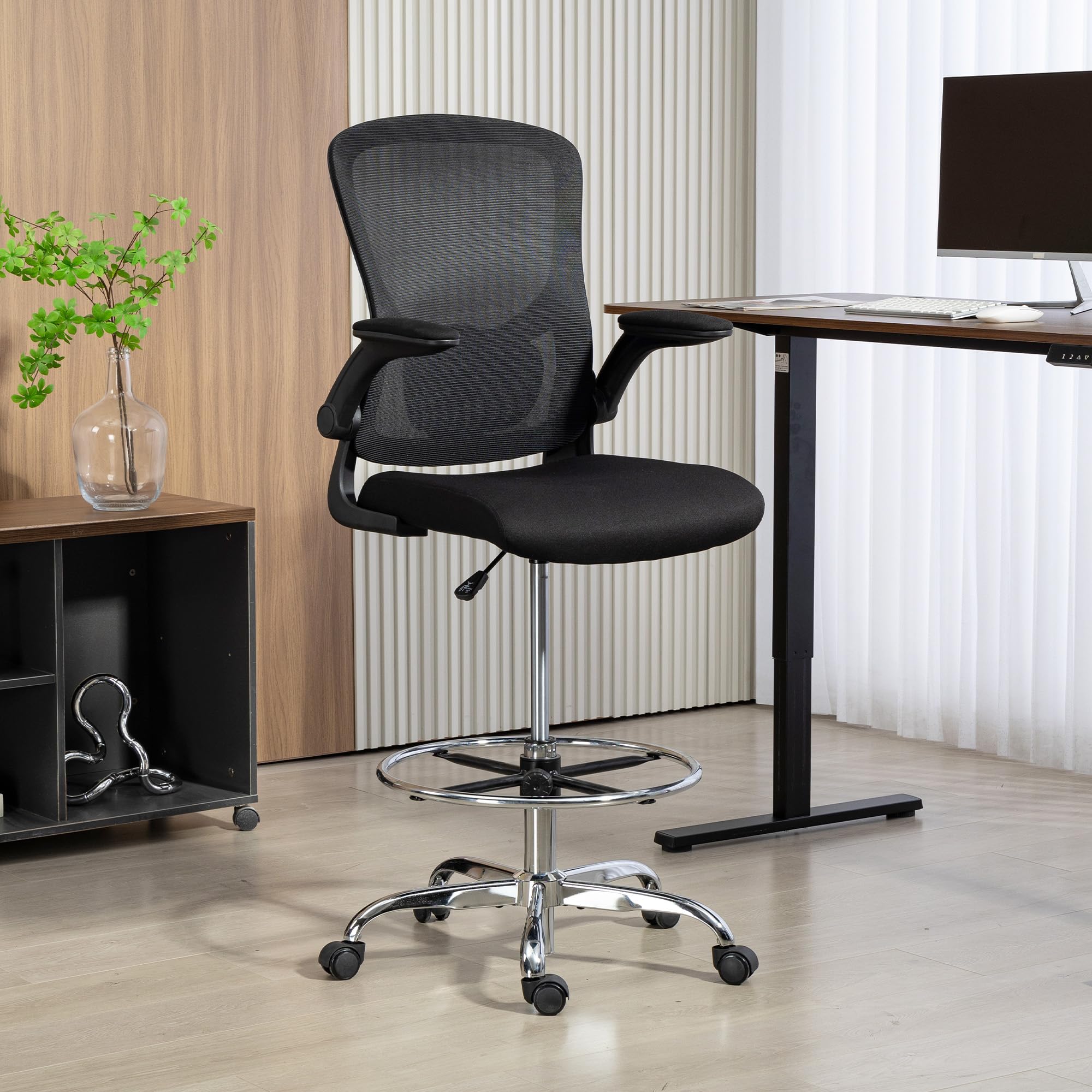HOMCOM Chaise Bureau Ergonomique Support Lombaire 4D Haute Réglable Noir