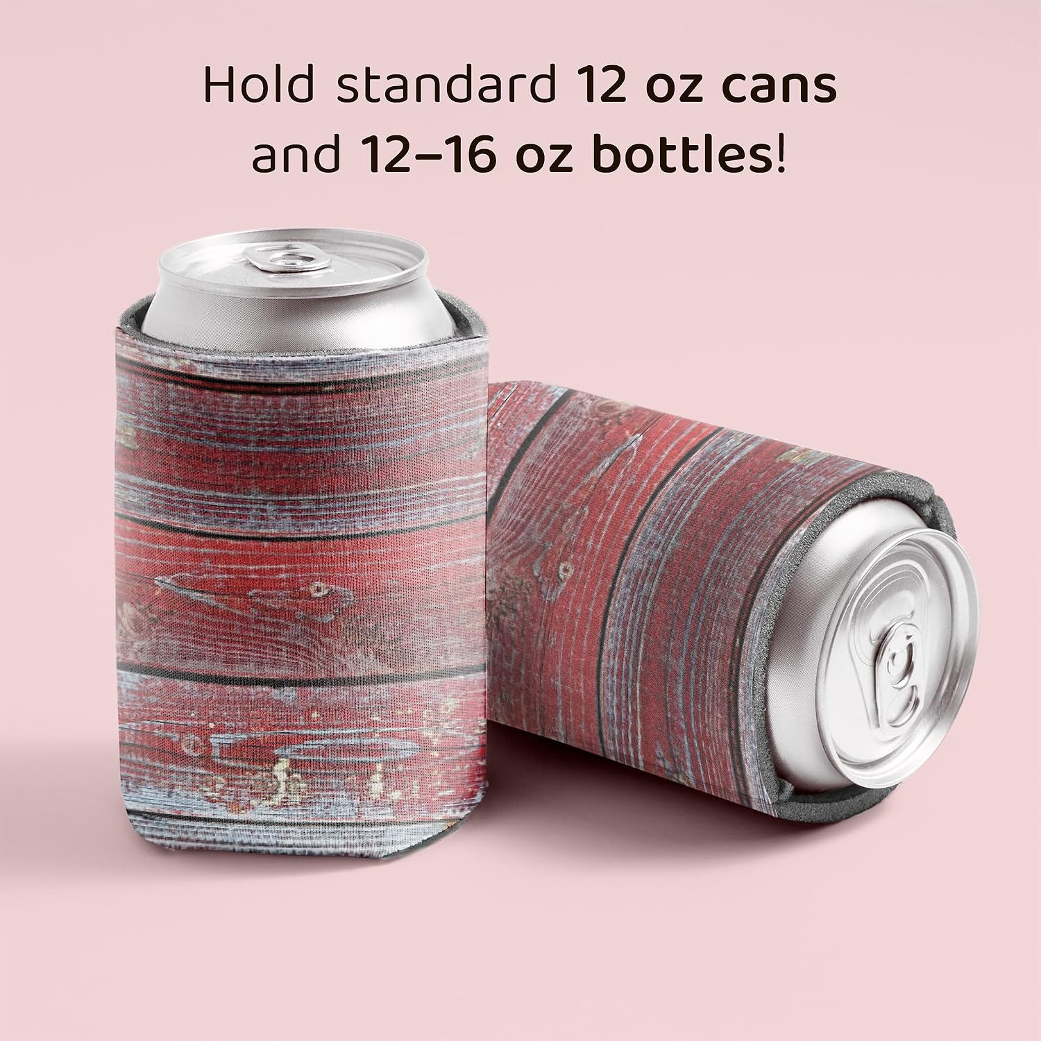 Blank Can Coolers – Barn Wood Design, 50-Pack Full-Color Beverage Sleeves for Screen Printing, Vinyl Heat Transfer & DIY Personalization – Fits 12–16 oz Cans and Bottles