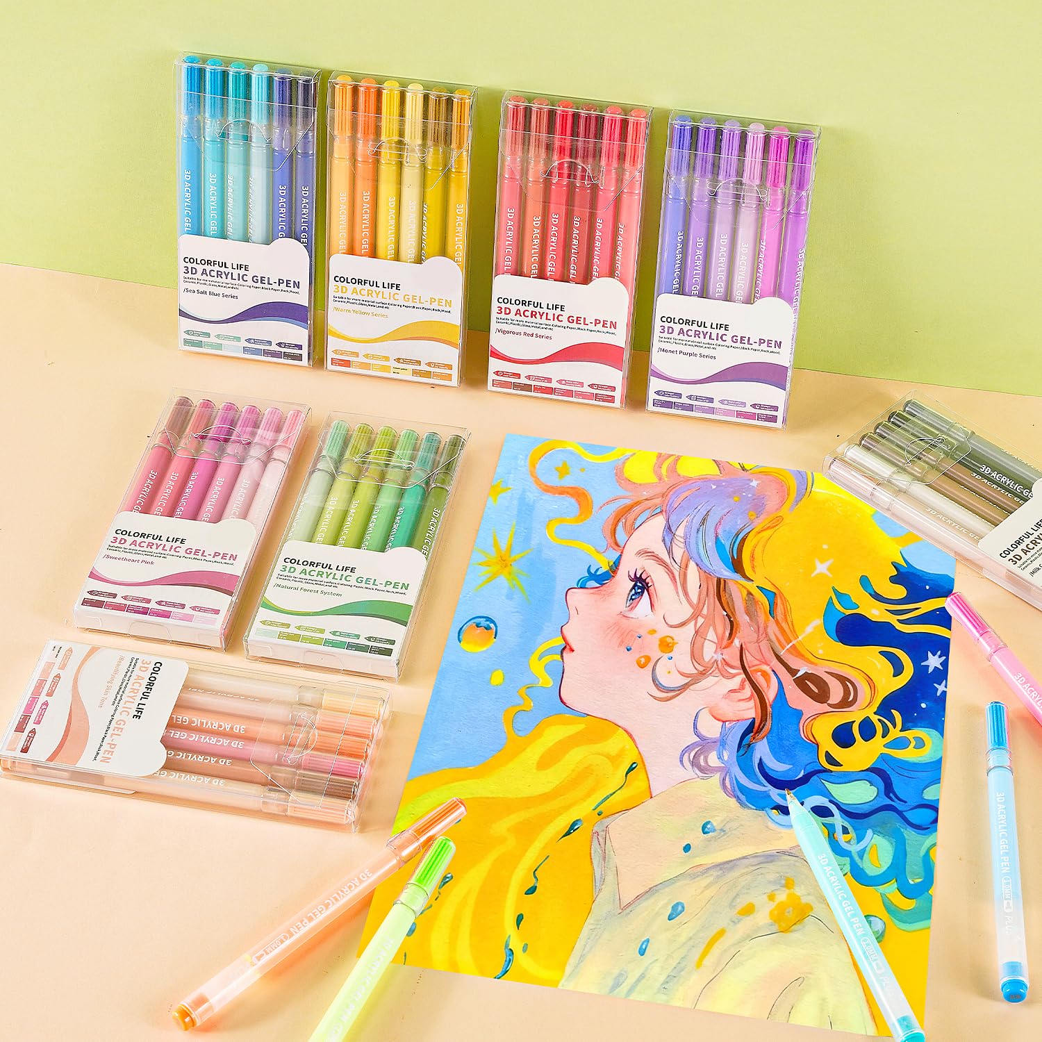 Confezione da 54 penne gel acriliche, penne artistiche 3D con punta da 1,0 mm, 54 colori ad alta capacità per biglietti di compleanno, biglietti di Natale, artigianato artistico, libri da