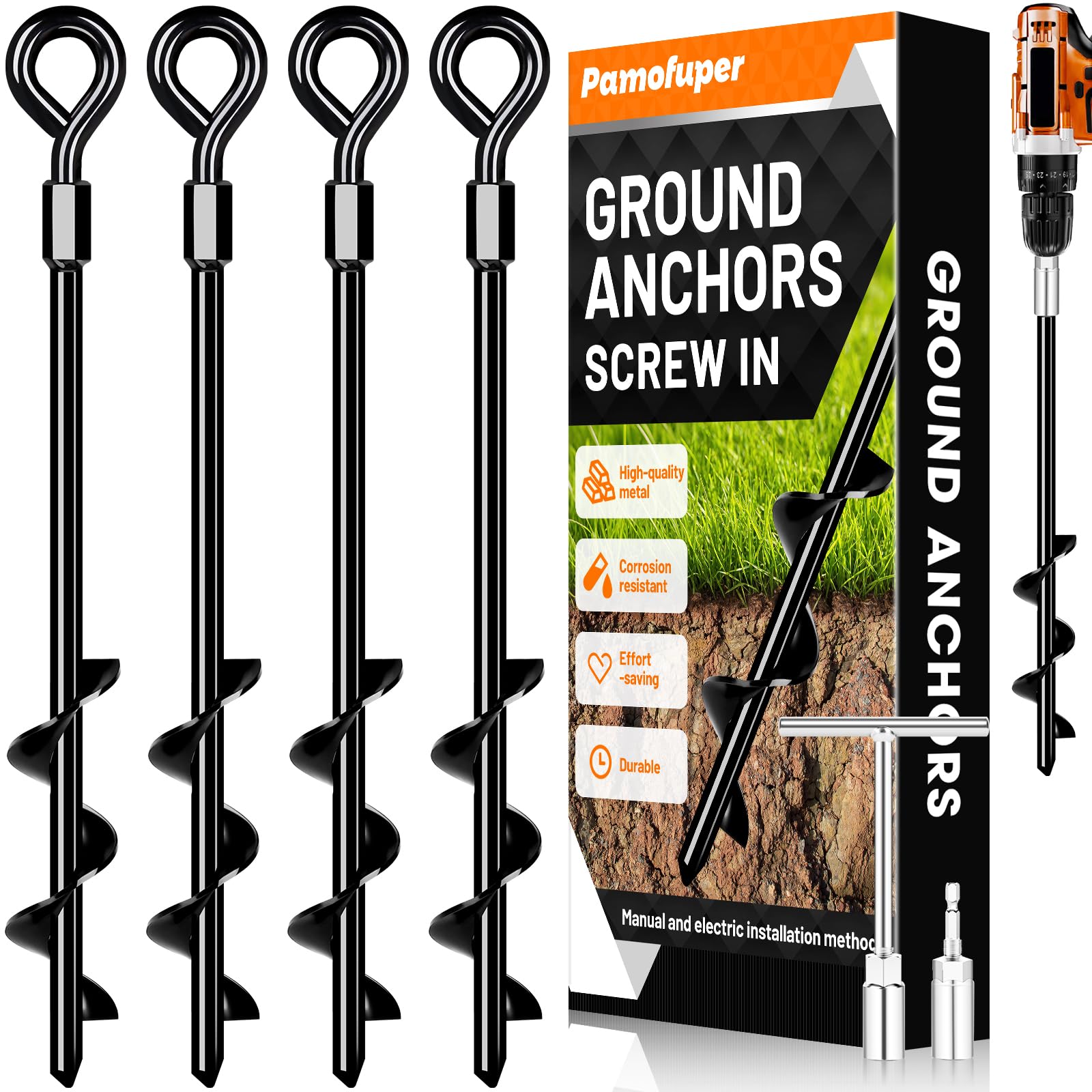 Bodemankers, set van 4 stuks, heavy duty grondankers met riemen