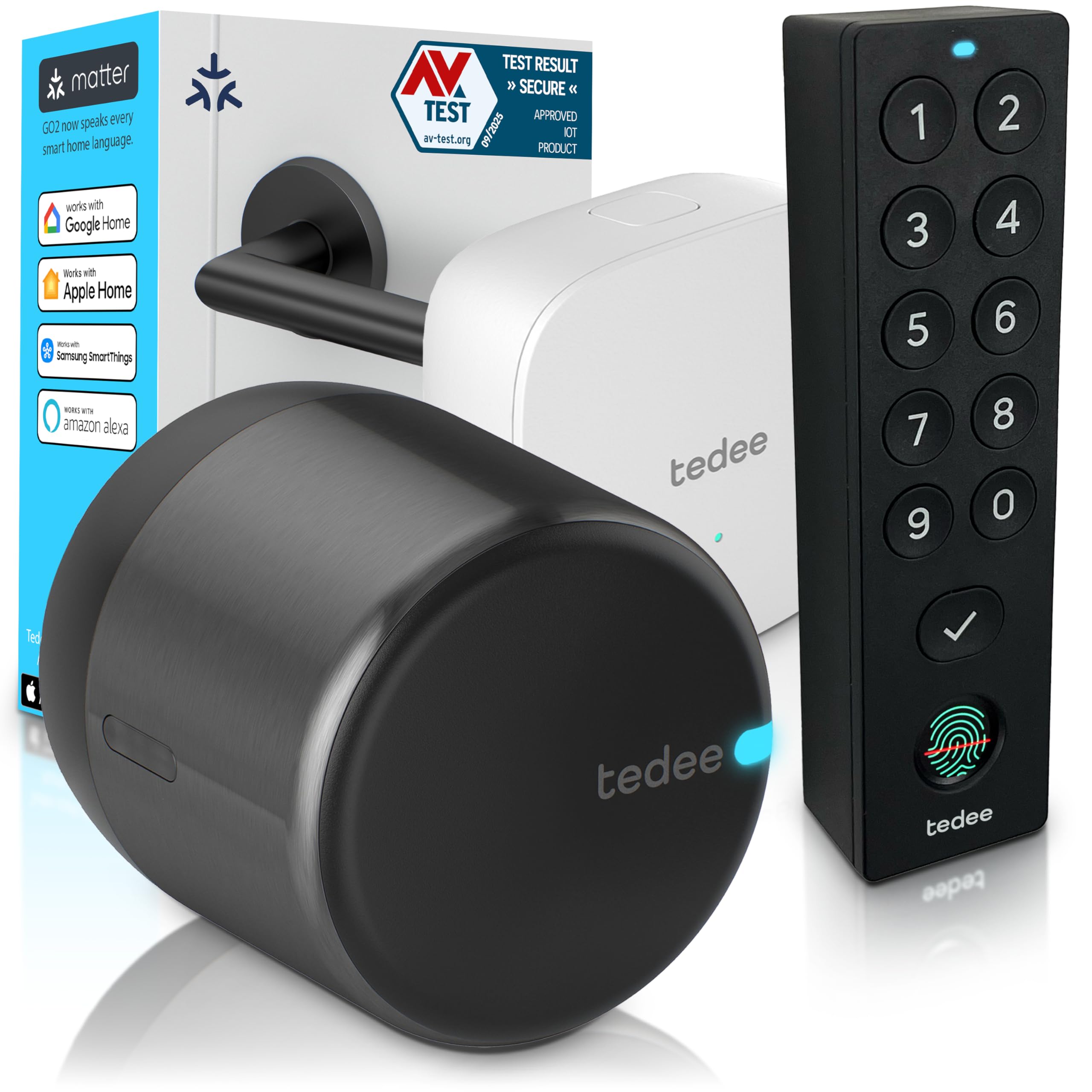 tedee GO2 Alu Serratura Smart WiFi con Impronta Digitale e Accesso Remoto | Sblocco Automatico | Serratura Elettronica Senza Cambio Cilindro | Compatibile con Matter, Alexa, Google Home, Apple HomeKit