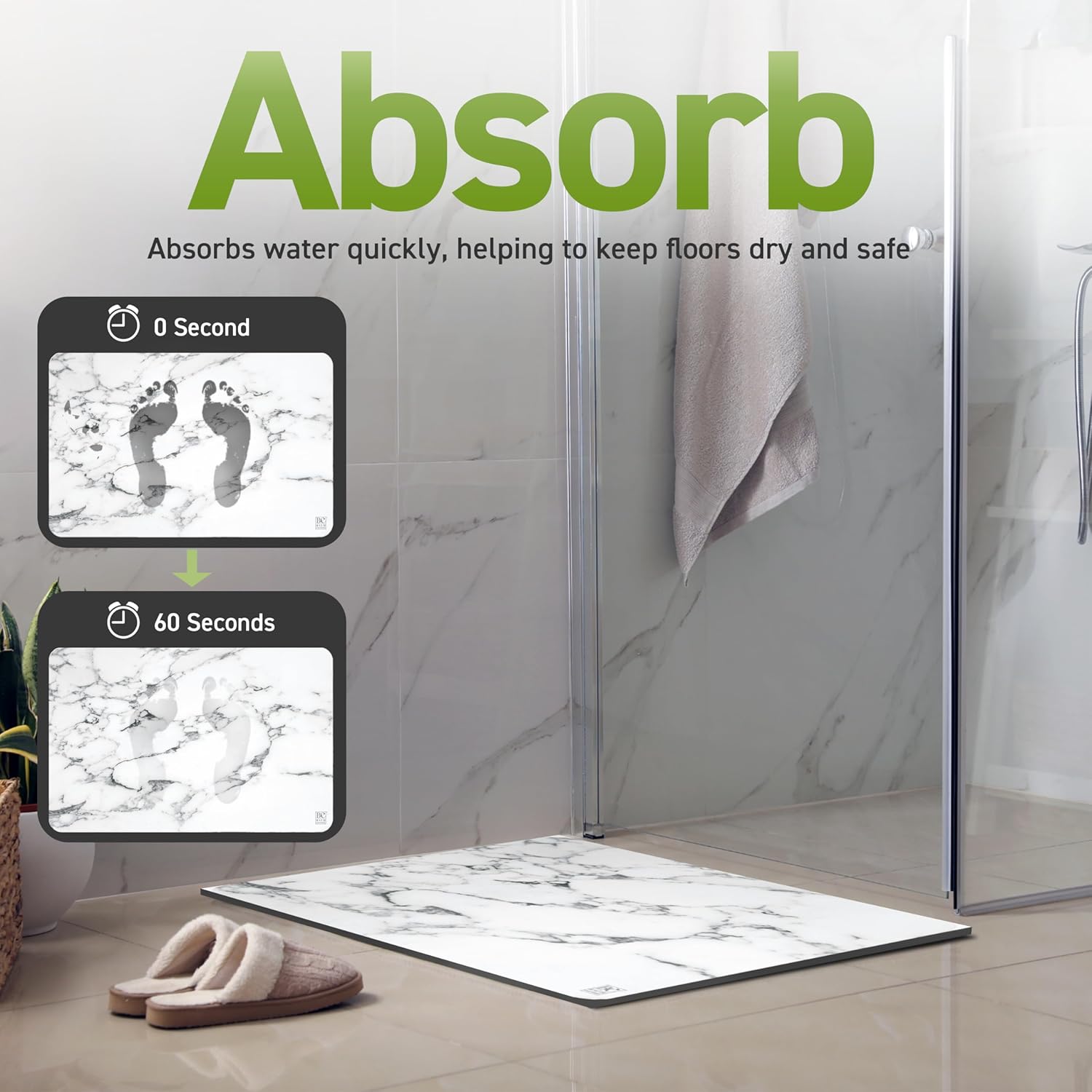 Stone Bath Drying Mat | Diatomaceous Earth Shower Mat | Non-Slip | Super Absorbent | Quick Drying | Bathroom Floor Mat, Natural, Easy to Clean (Onyx Marble, 23.5" x 15.25")