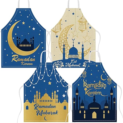 Miniatura 1 de 4 delantales de Ramadán blanco y azul, estrella y luna, Ramadán, delantal ajustable de Ramadán, Kareem, decoraciones Eid para el hogar, delantal de