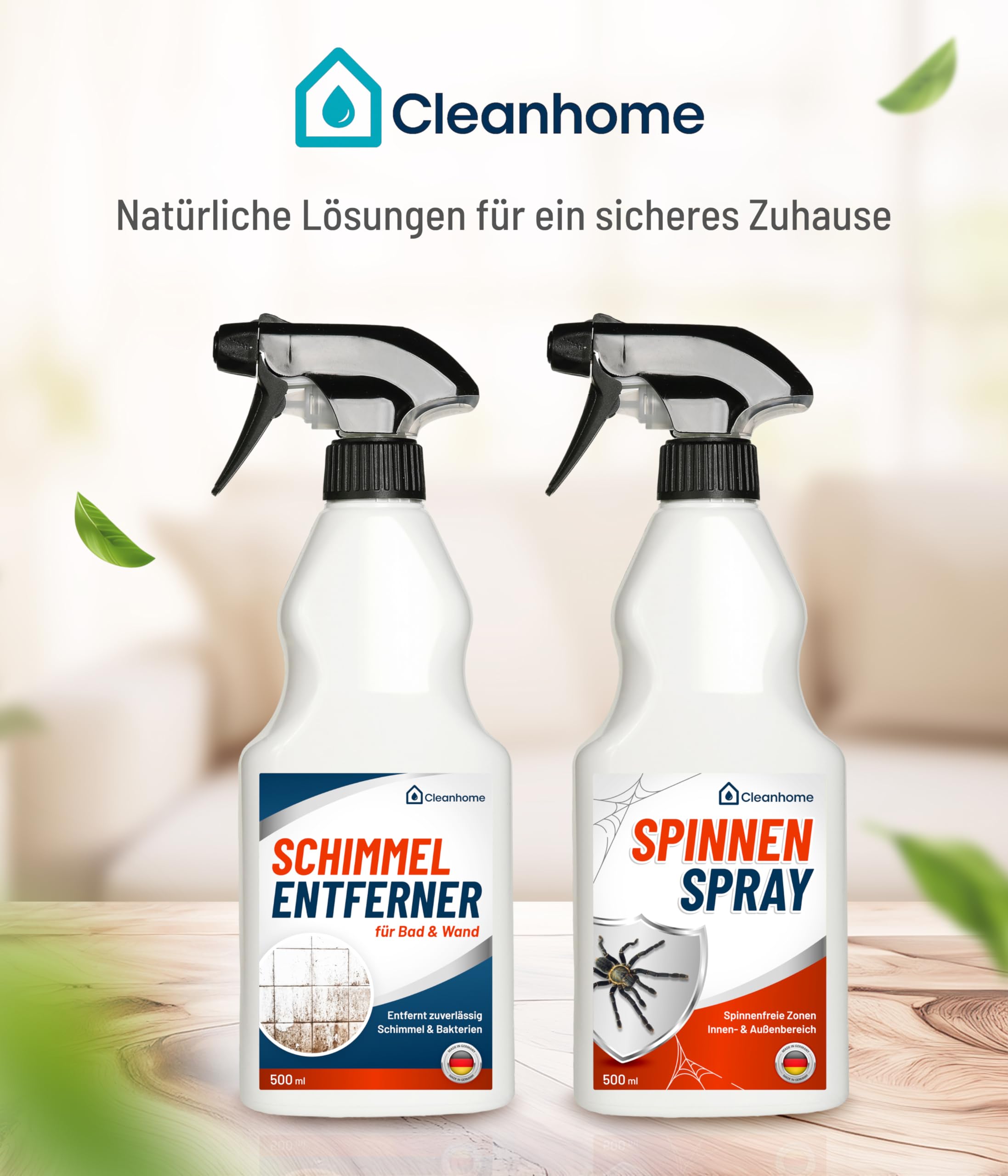CLEANHOME® Spinnenspray 500ml - Effektive Spinnenabwehr für Innen & Außen - Langzeitwirkung bis zu 3 Monate - Sicher für Haustiere - Ideal für Haus & Garten - Made in Germany