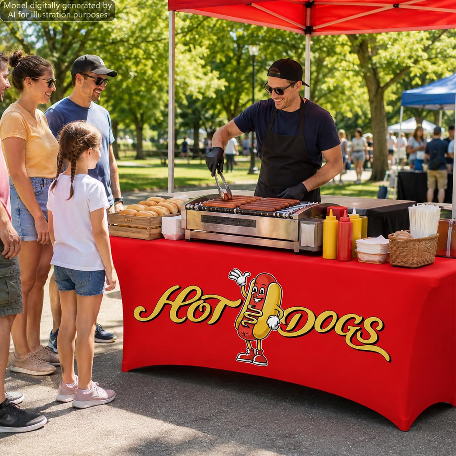 6 ft Hot Dogs Tablecloth Stretch Spandex Hot Dog Table Cloth Cover Rectangle Spandex Tablecloth Hotdogs Birthday Party Decorations for Sausage Food Hotdog Concession Stand Picnic BBQ Supplies