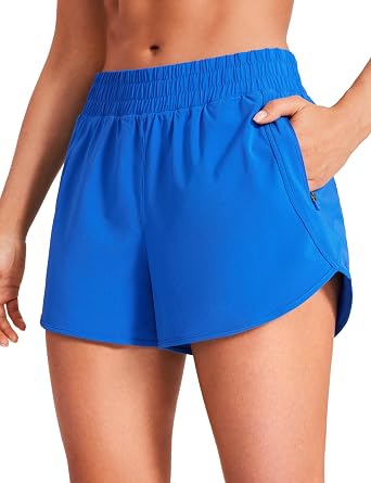 CRZ YOGA Dolphin Athletic Shorts 3" | High Waisted, Mesh Liner, Quick Dry, Lightweight, A Zip Pocket, for Women