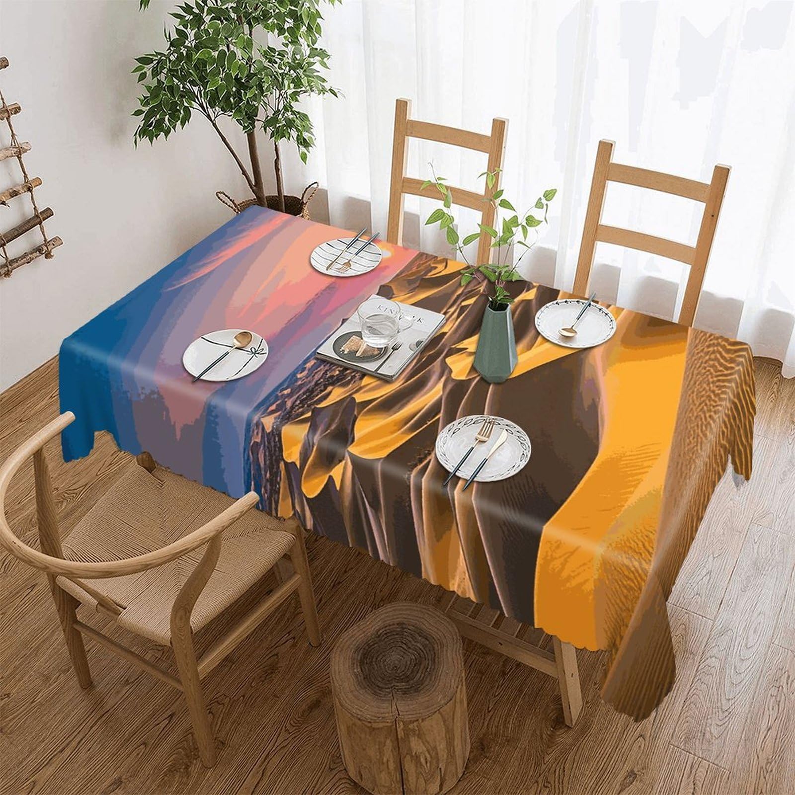Desert Landscape Tablecloth Rectangle Table Cloth Decorative Fabric Table Cover Waterproof Seasonal Table Cover Wrinkle Resistant Washable Table Cloth for Party Picnic Dinner Decor 60"x86"