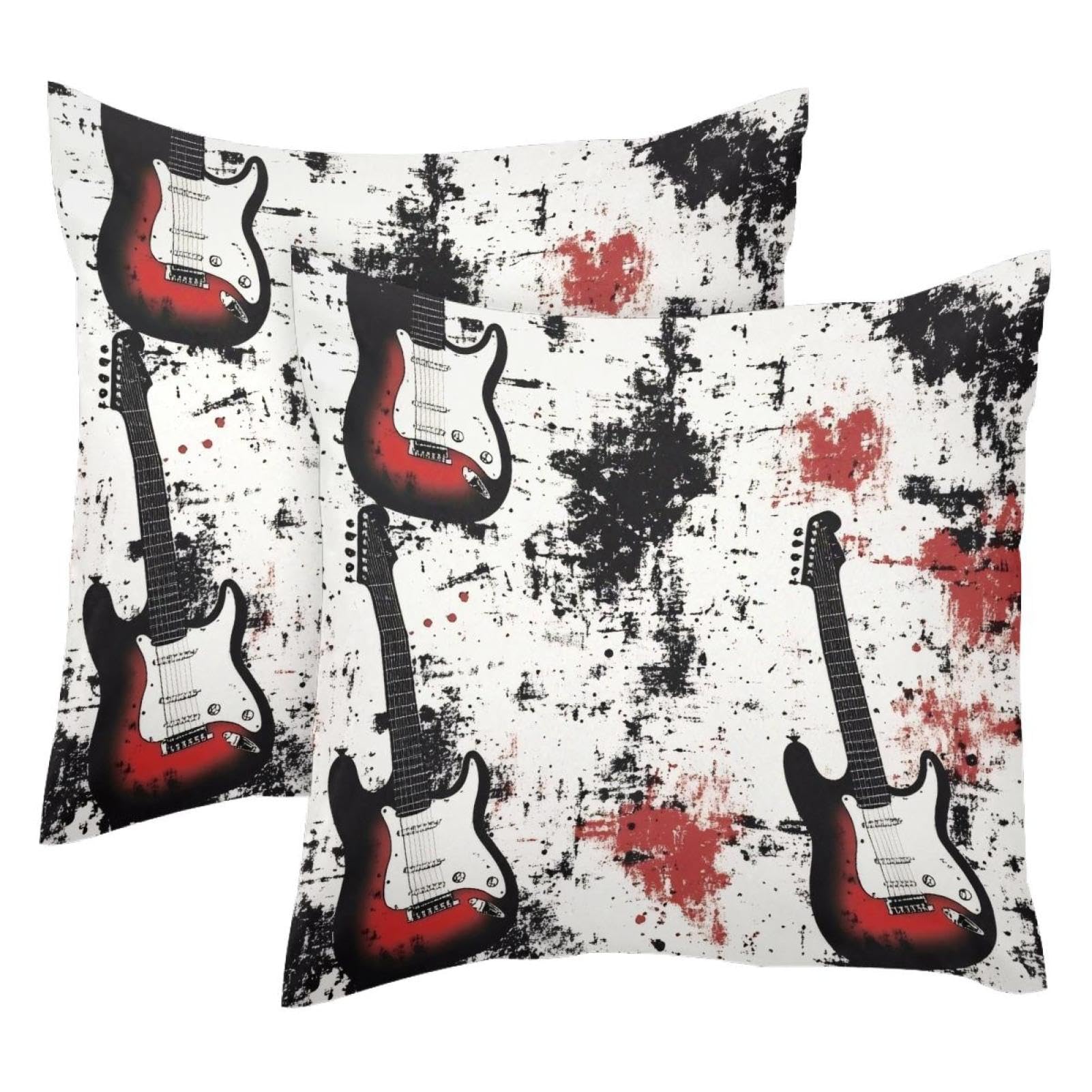 Housse de coussin guitare grunge velours 50x50 cm double face