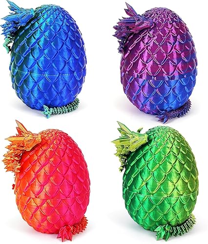 zhancydeal 4er Set 3D Drachenei mit Drache – 13 cm bewegliche Gelenke Drachen spielzeuge, Kristall Drachen, Ostereier, Ostergeschenke Kinder – Geeignet als Spielzeug ab 5/6/7/8/9 Jahre Jungen Mädchen