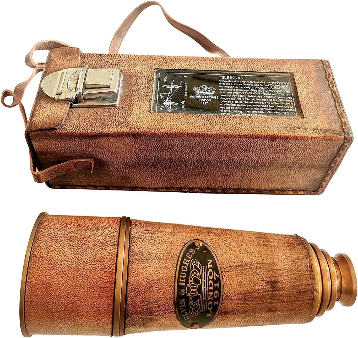 Vintage Brass Telescope with Leather Case, 20 inch, Antique Nautical Style