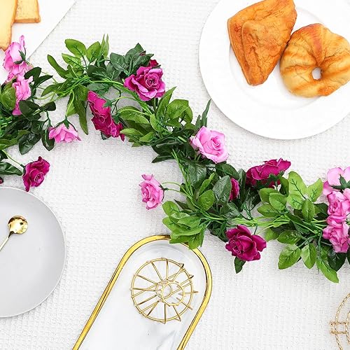 Miniatura 4 de JUSTOYOU Paquete de 2 guirnaldas de rosas falsas (15.8 pies), enredaderas de rosas artificiales, flores colgantes de seda para boda, hogar, telón de