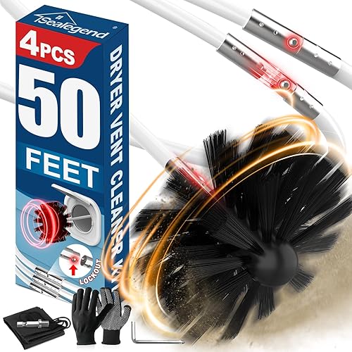 Sealegend Kit de limpiador de ventilación de secadora de 50 pies, cabezal de cepillo sintético doble, cepillo de presión flexible mejorado con