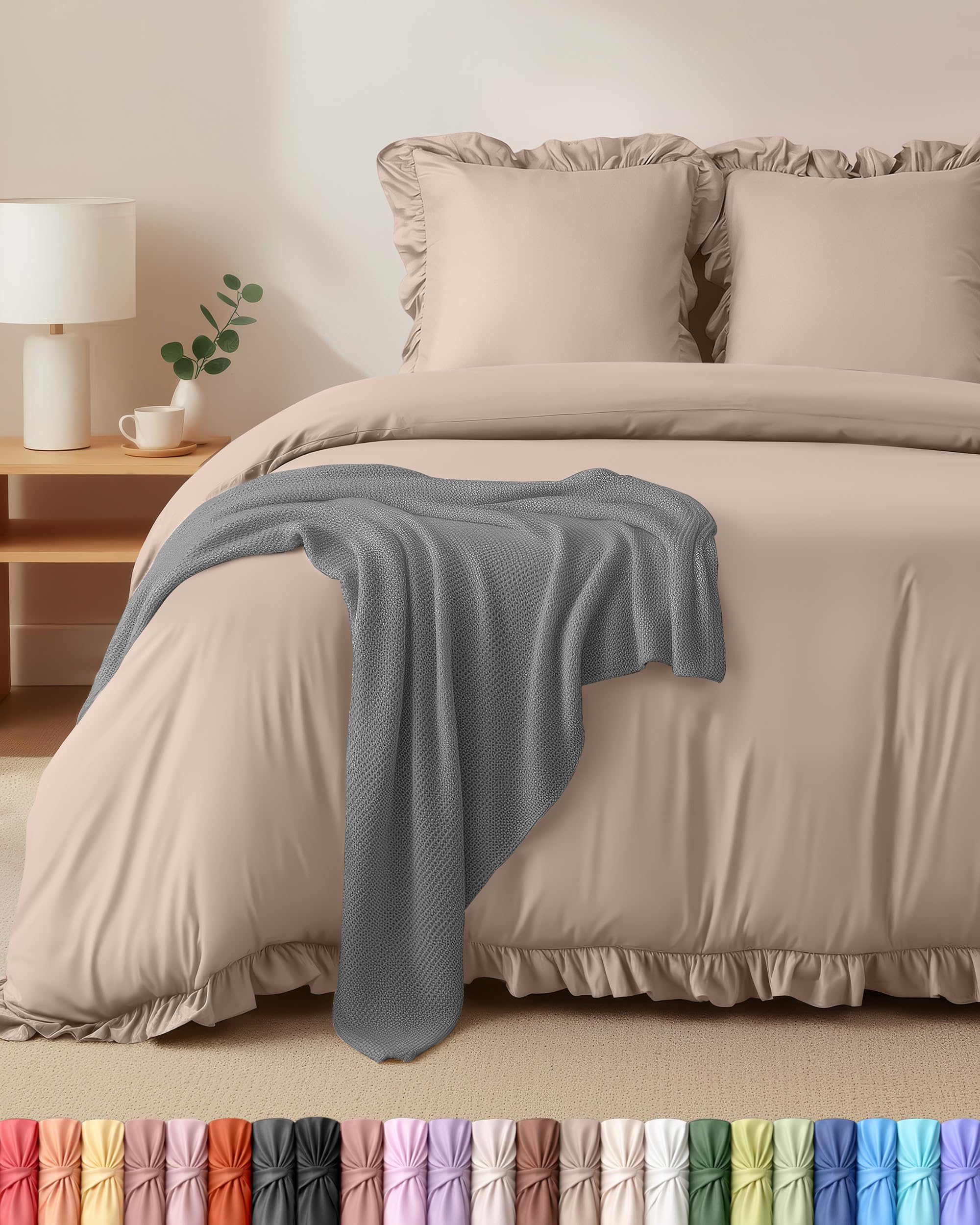 Utopia Bedding Ruffle Bedding 220x240 Set - Microfiber Duvet Cover 200x200 cm + 2 Pillowcases 65x65 cm - Beige — image 1