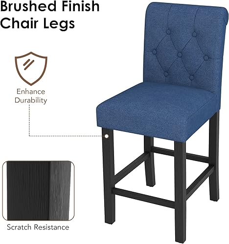 Miniatura 13 de LSSBOUGHT Juego de 2 taburetes tapizados de 24 pulgadas, taburetes de bar de tela con respaldo, sillas de bar con altura de mostrador con patas de