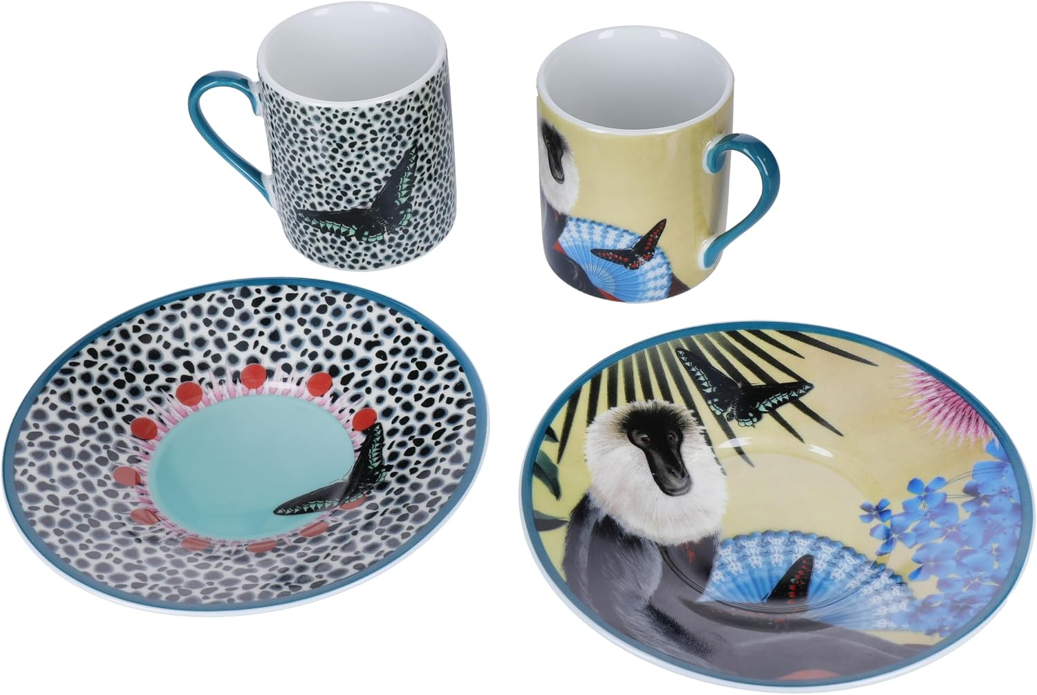MIKASA x Sarah Arnett Porcelain Espresso Cups and Saucers, Set of 2, 85ml