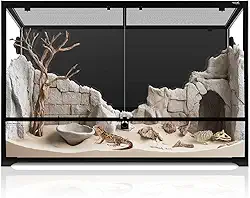 Tanque de répteis de 194 litros, grande terrário de vidro, tanque de dragão barbudo, abertura frontal, compartimento para répteis com tampa superior ventilada antiescape para lagartixa cobra