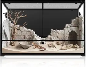 Tanque de répteis de 194 litros, grande terrário de vidro, tanque de dragão barbudo, abertura frontal, compartimento para répteis com tampa superior ventilada antiescape para lagartixa cobra