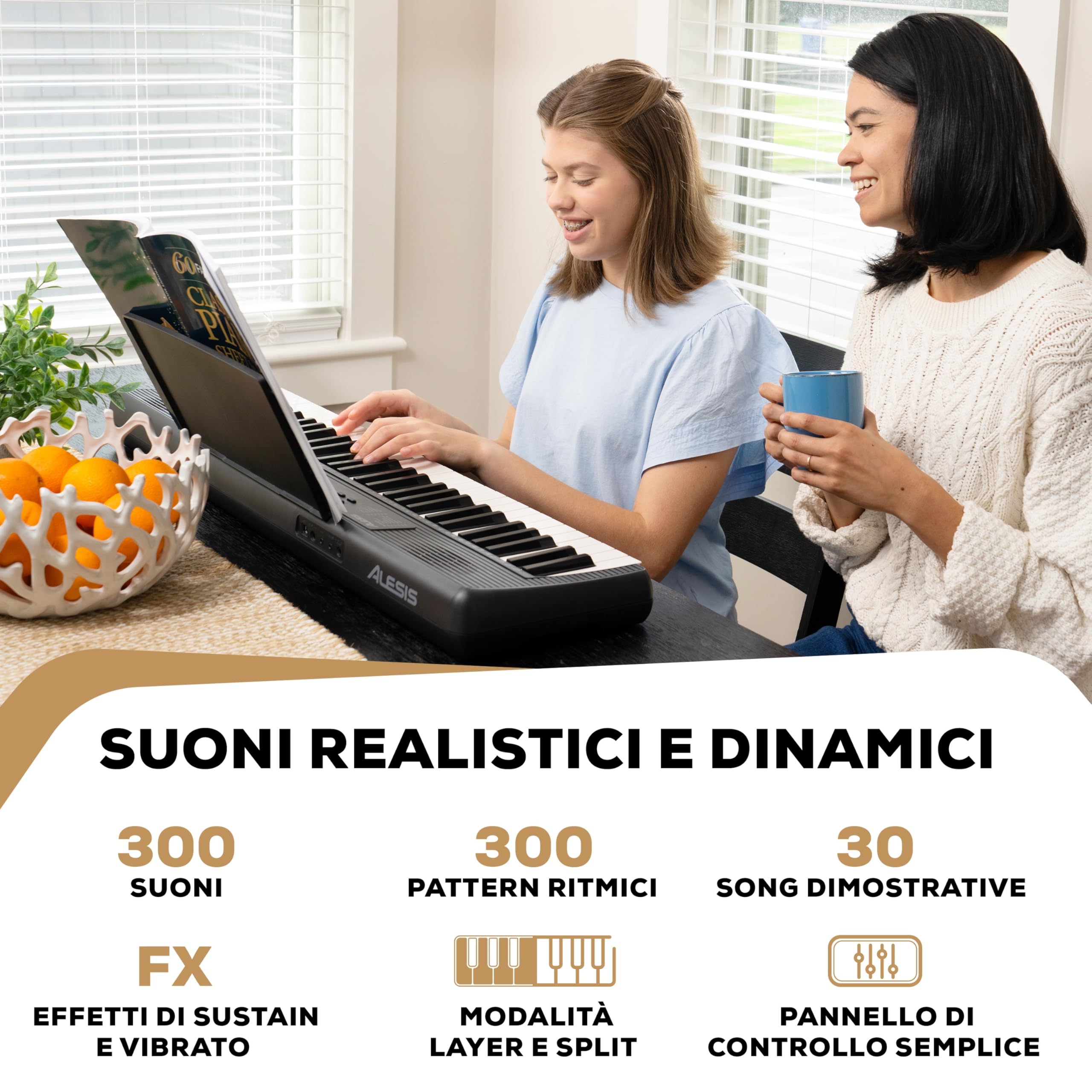 Alesis Melody 61 Pianola Tastiera 61 Tasti per Principianti con Altoparlanti Leggio 300 Suoni Lezioni Musicali