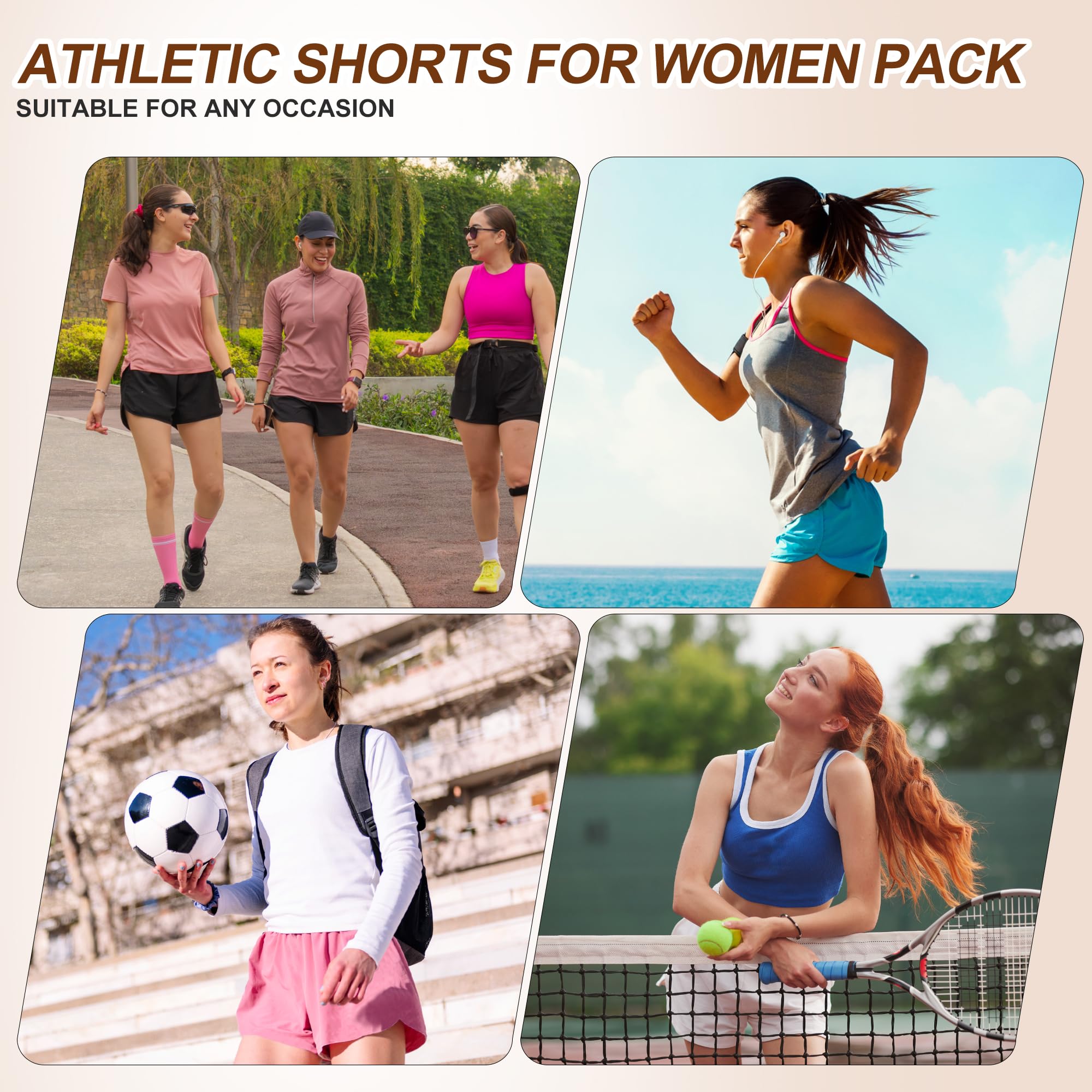 Lot de 5 shorts de sport courts pour femme - Avec poche zippée - Pour l'été - Pour la course à pied, le yoga, la course, le fitness, la course à pied