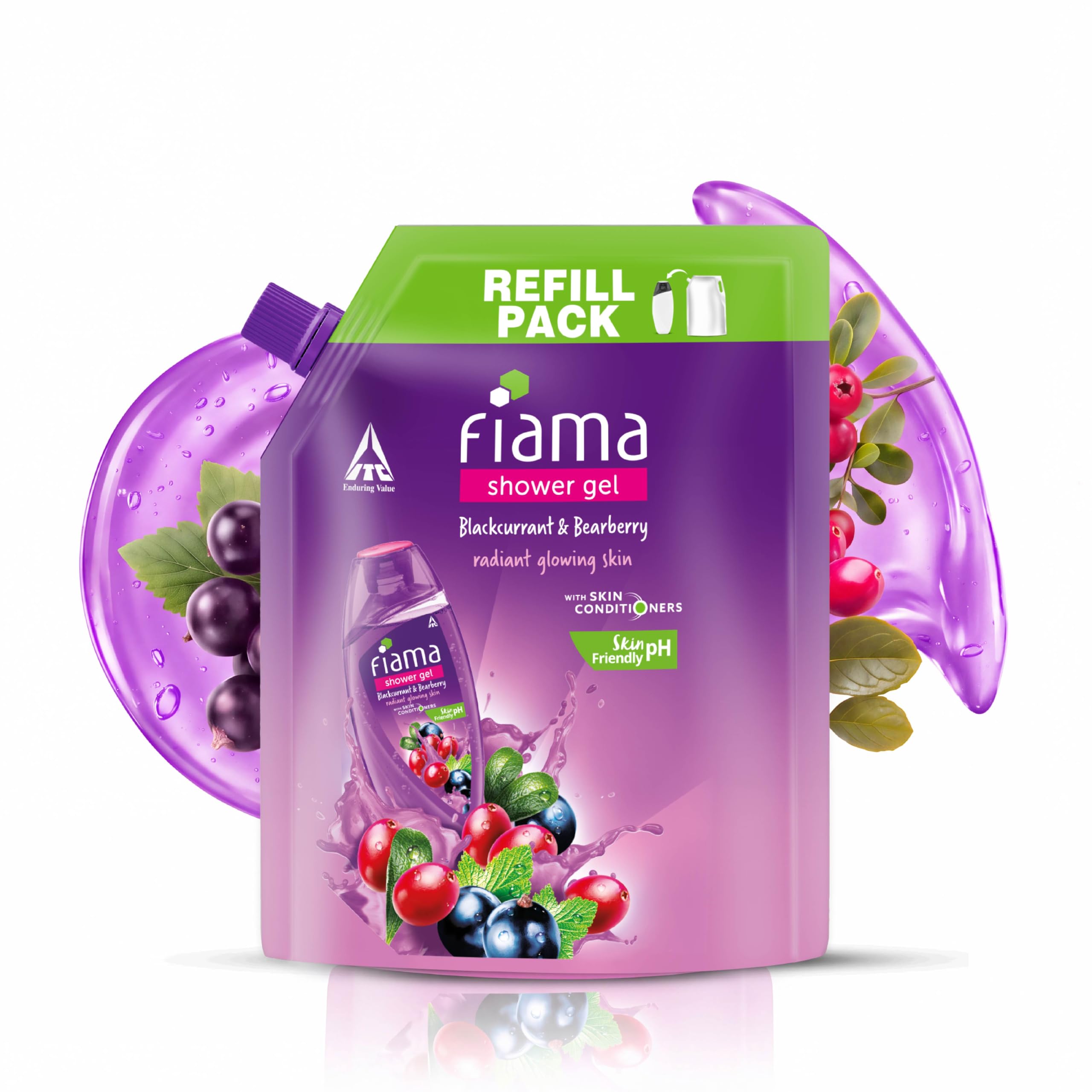 Fiama Body Wash Shower Gel Blackcurrant & Bearberry, 1.5L Bodywash Refill Value Pouch for Women & Men with Skin Conditioners for Radiant Glow, Skin Friendly pH, Suitable for All Skin Types