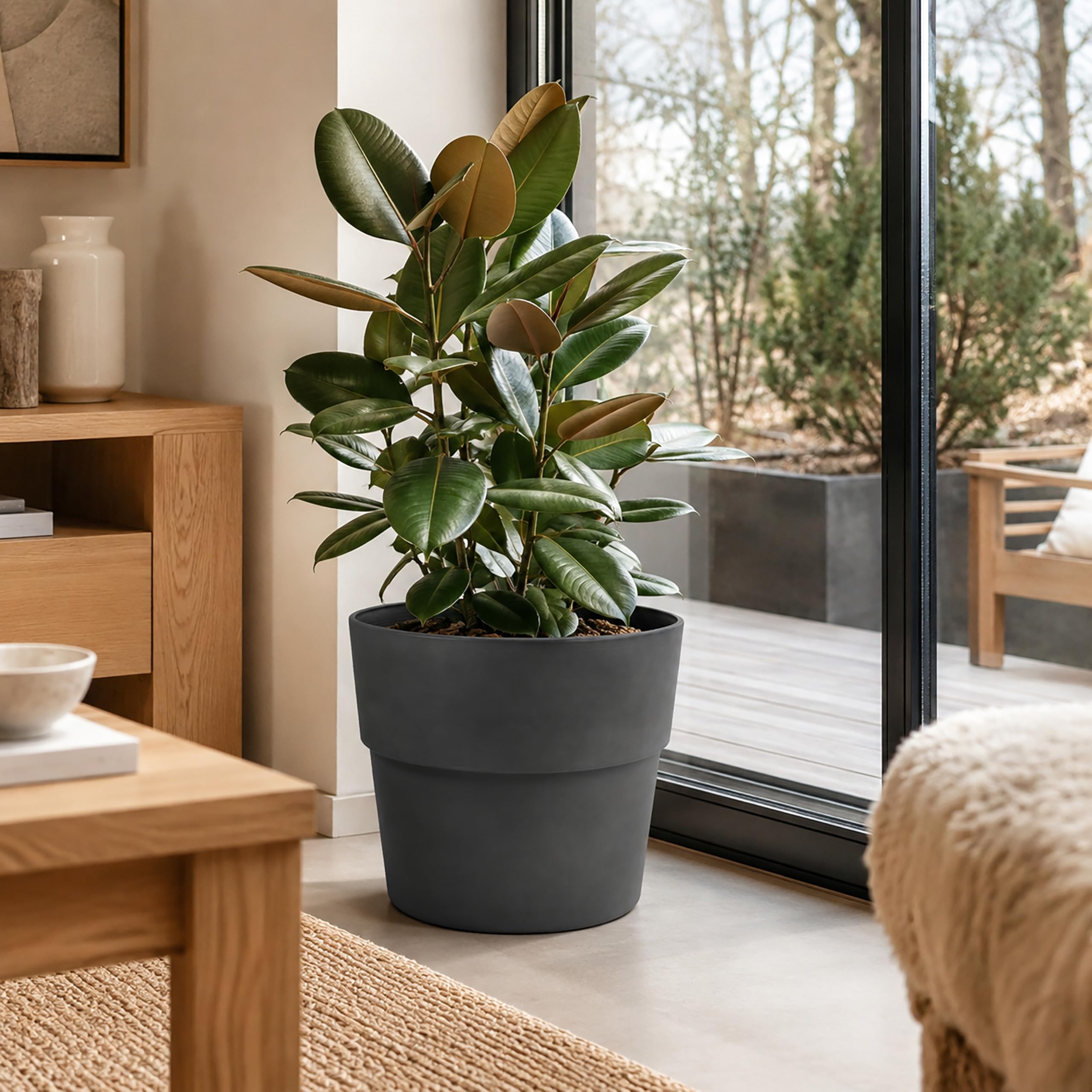 Zedelmaier 2er-Set Blumentöpfe Outdoor, wetterfest, 34,5 cm, Steingrau | Dickwandige Übertöpfe, stabil & standfest, matte Betonoptik, Blumentopf außen für Balkon, Terrasse, Garten & Hauseingang