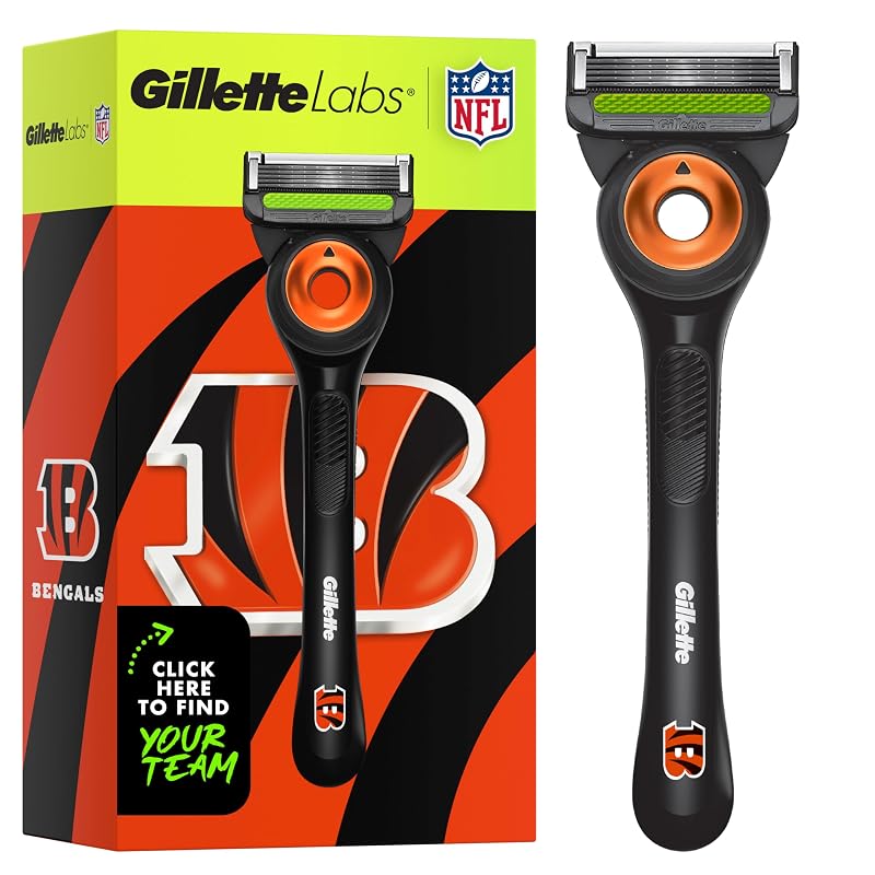 Aparelho de barbear Gillette Labs Special NFL Bengals Edition com barra esfoliante, 1 cabo e 1 refil de lâmina