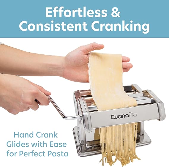 Pasta Maker Deluxe Set- Stainless Steel, 3 Interchangeable Attachments | Machine Makes 5 Different Pasta, Spaghetti Fettuccini Angel Hair Ravioli Lasagnette- Durable Cutters for Adjustable Thickness