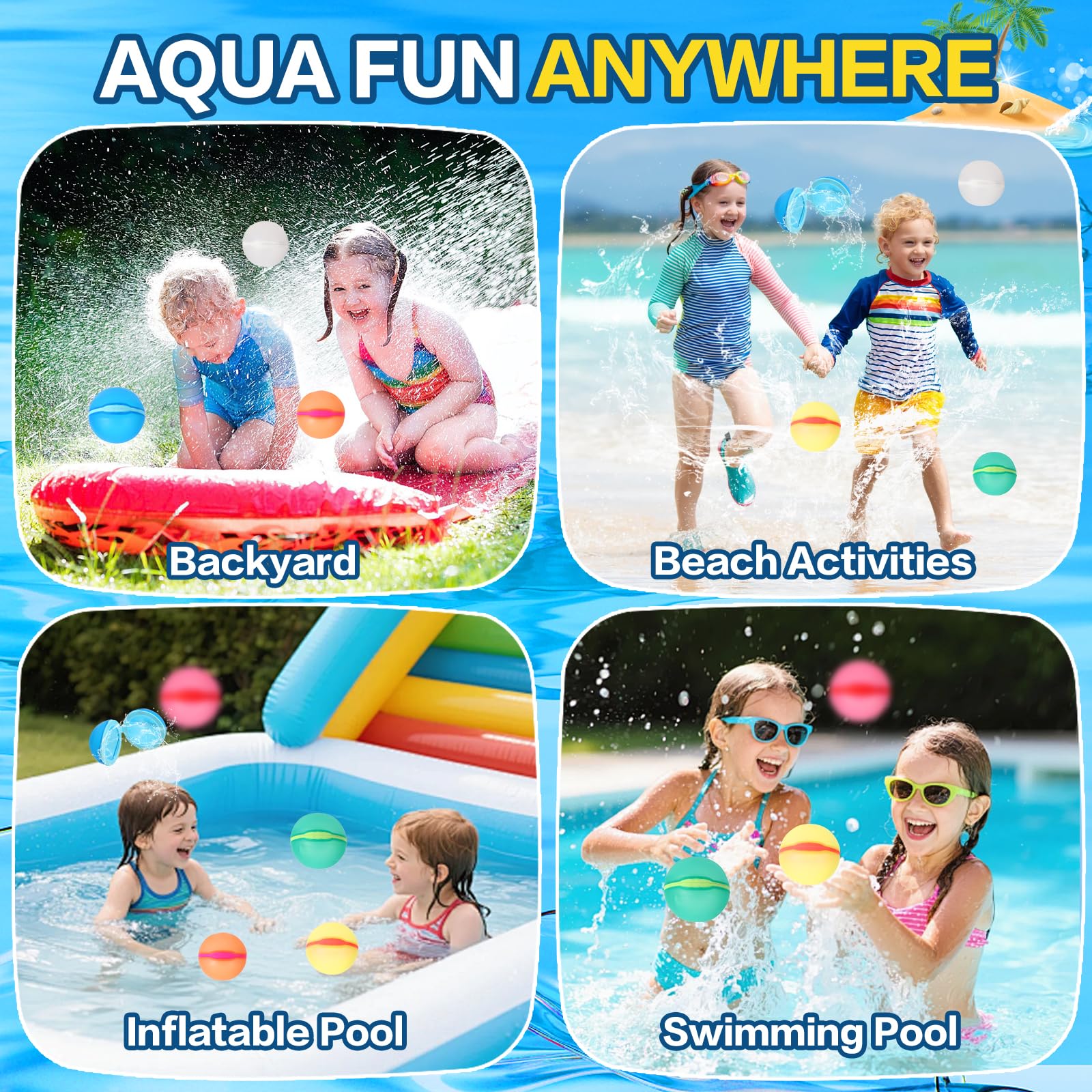 Reusable Water Balloons, 12 Pack Magnetic Refillable Water Balloons Quick Fill, Summer Fun for Kids Outdoor Pool Water Toys, Reusable Summer Outdoor Toys (12pcs) - 4