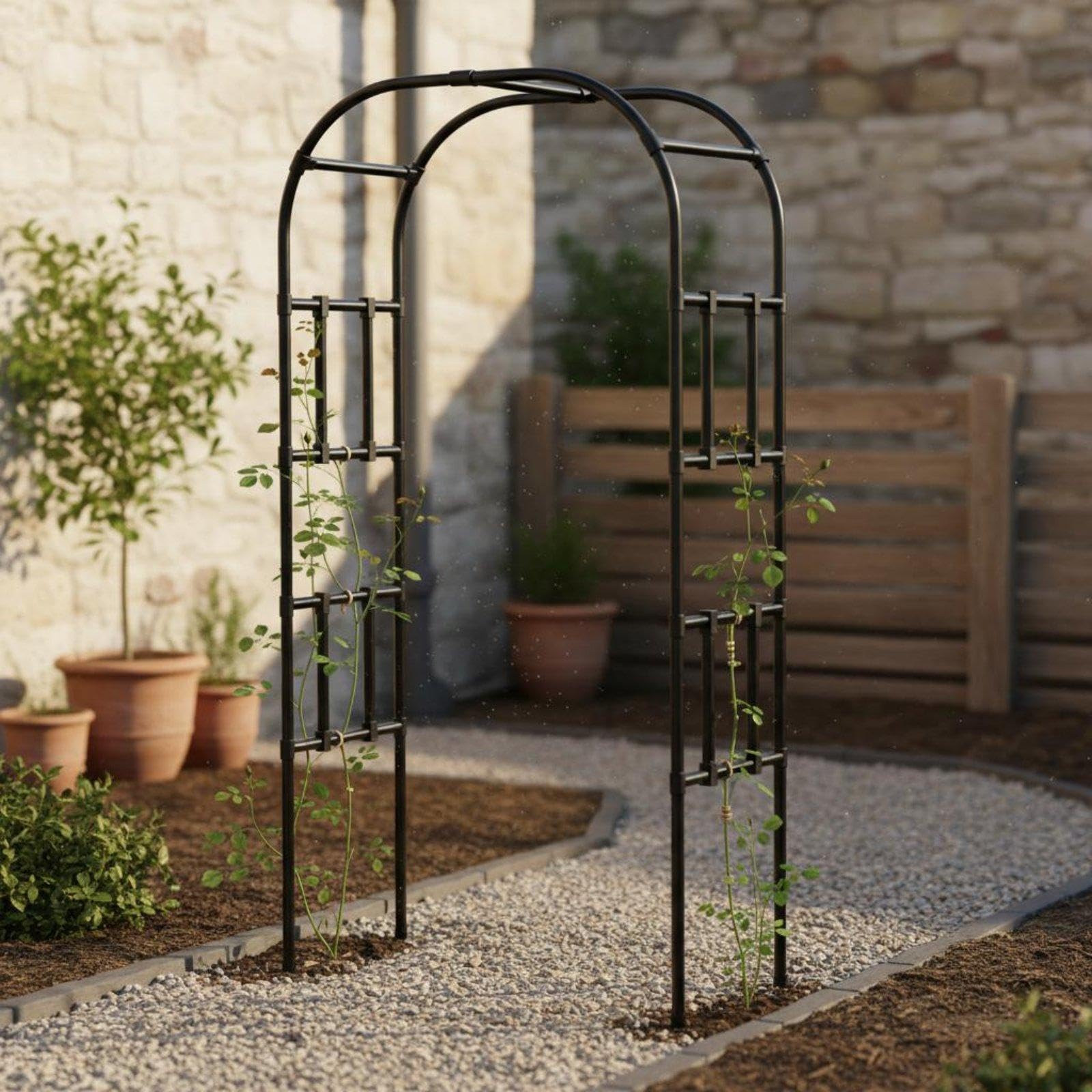 Garden Arch Trellis Coated Steel Climbing Plant Archway Weather-Resistant Rose Arch Frame for Gardeners, DIY Enthusiasts, Balcony, Yard, Patio W1.2*h2.4m Black-image-46