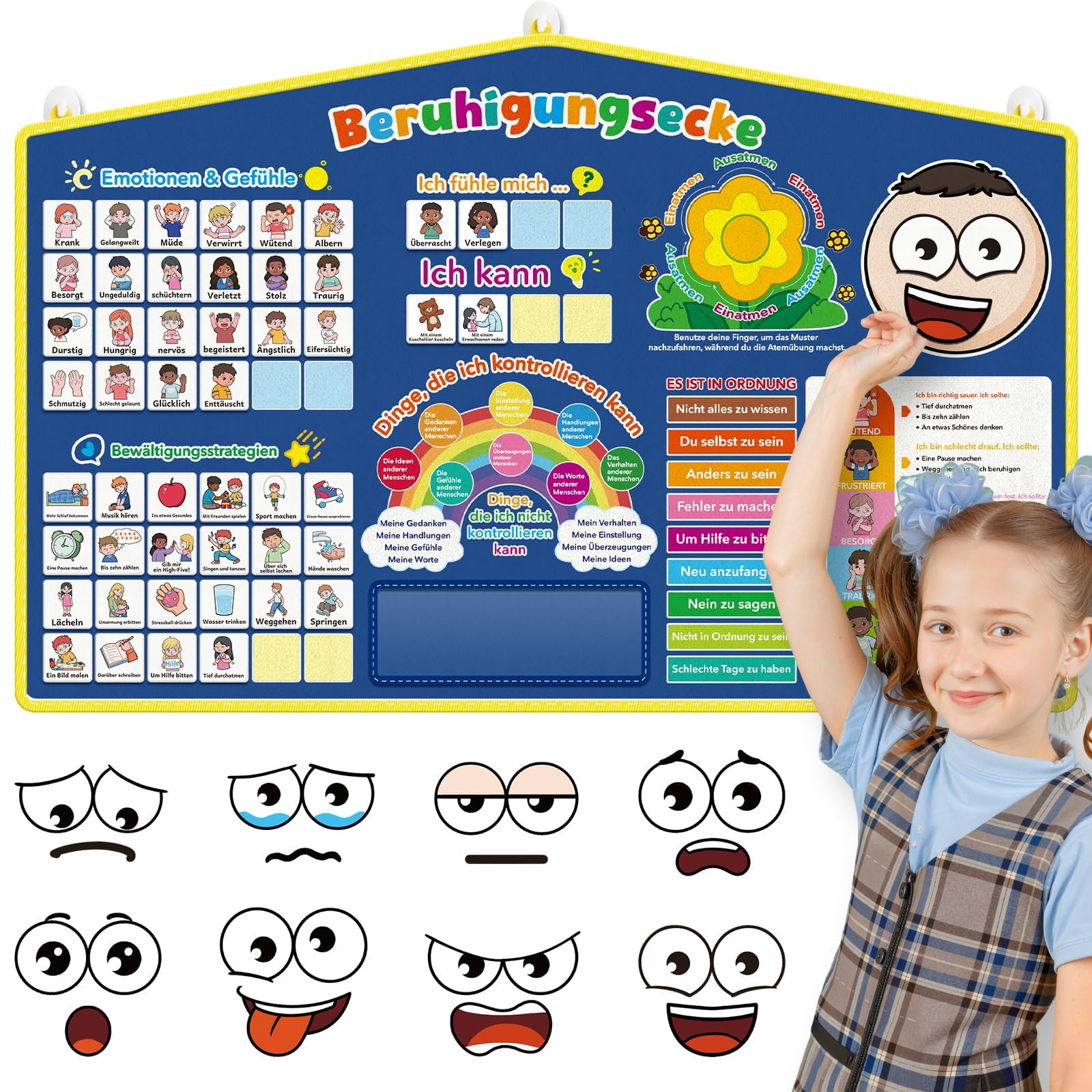 Broytain Lernposter Emotionen für Kinder, Gefühlstafel für die Ruhe-Ecke und das Klassenzimmer, Soziales und emotionales Lernen, ADHS & Autismus Hilfsmaterialien für Lehrer