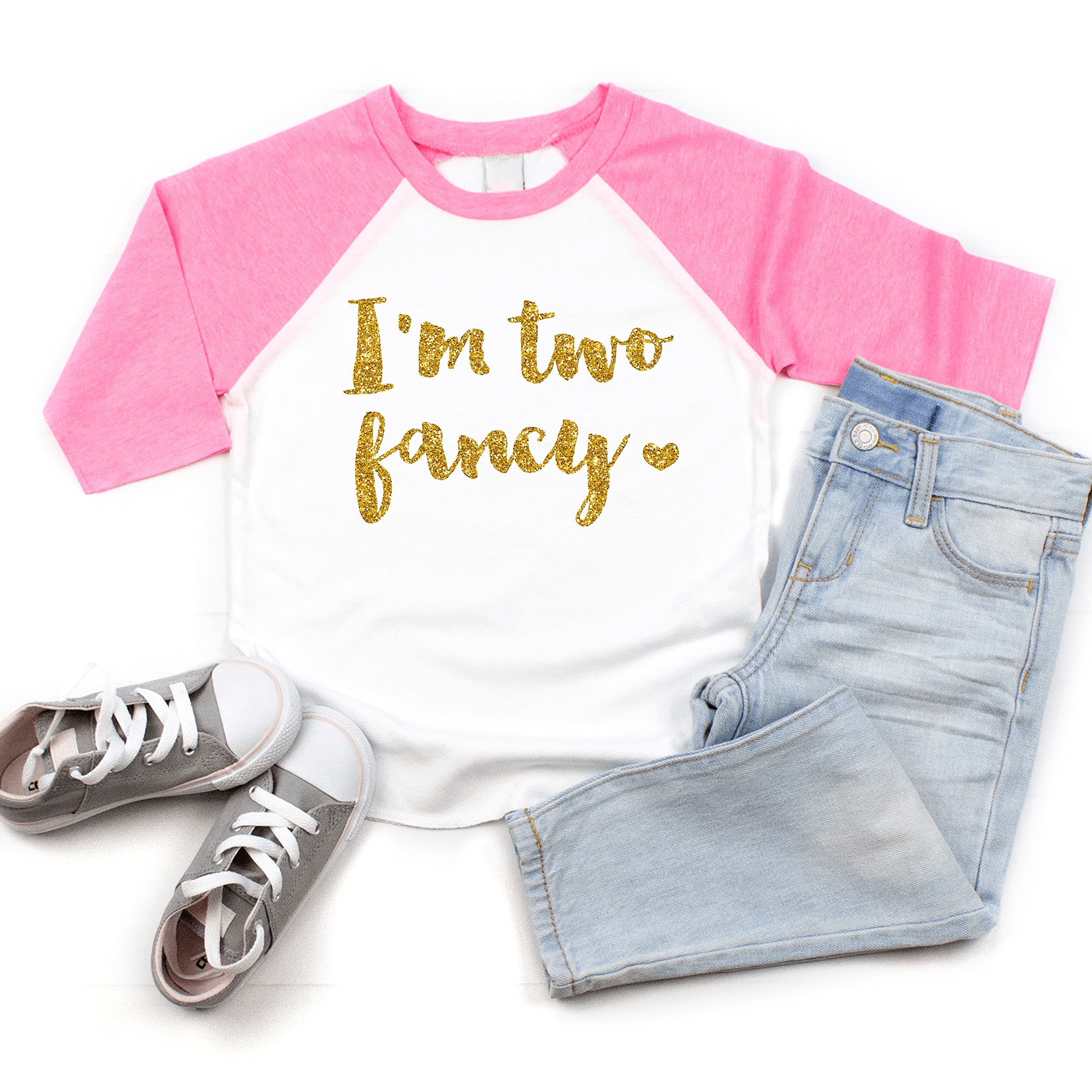 Bump and Beyond Designs 2 Year Old Birthday Girl Shirt Gold Glitter Second Birthday Outfit (Pink/Gold 24 Months)